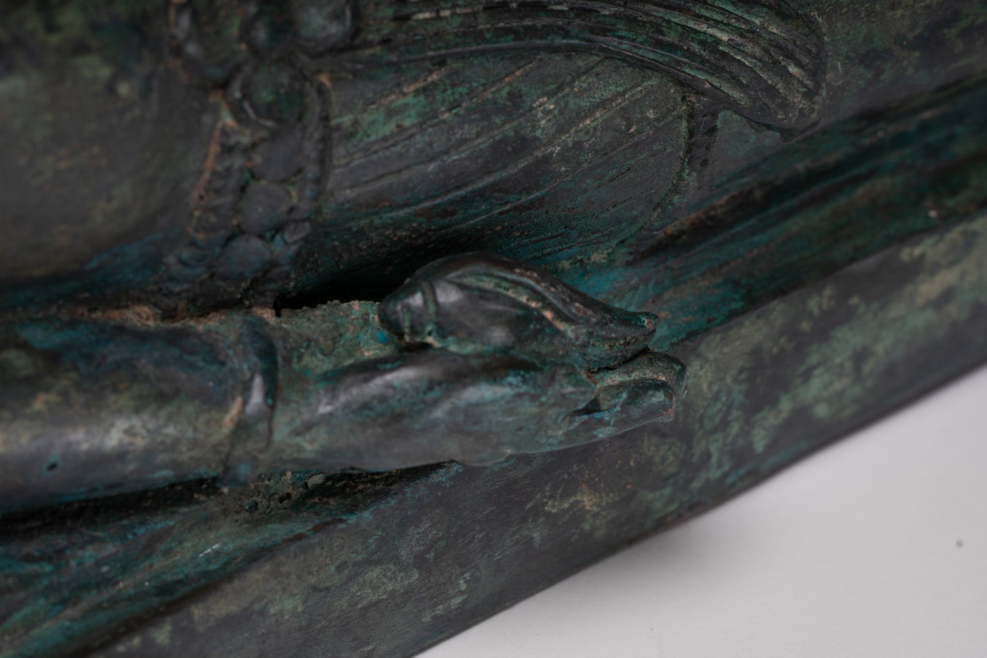 Antique Lopburi Style Thai Bronze Reclining Vishnu Statue - 55cm/22" Long