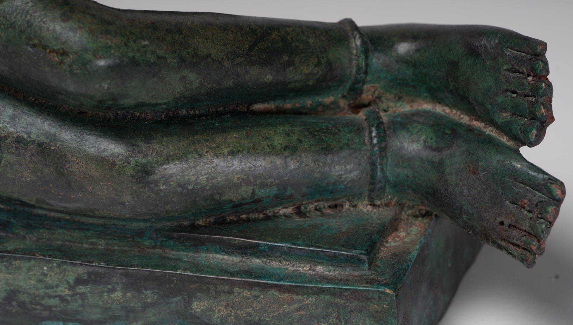 Antique Lopburi Style Thai Bronze Reclining Vishnu Statue - 55cm/22" Long