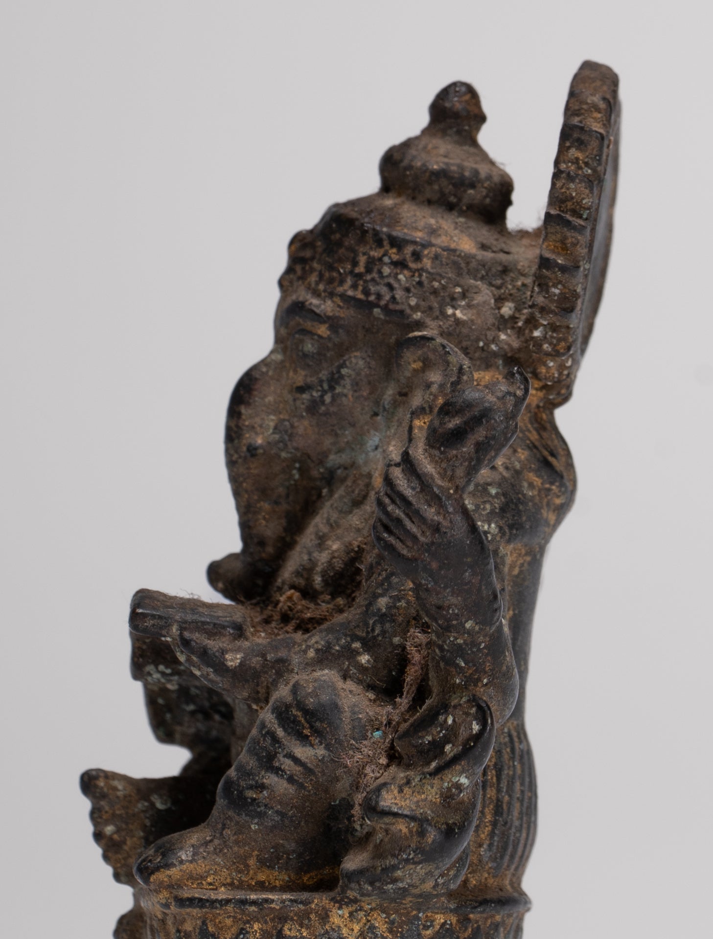 Ganesha Statue - Antique Thai Style Seated Bronze Ganesh Statue - 8cm/3"