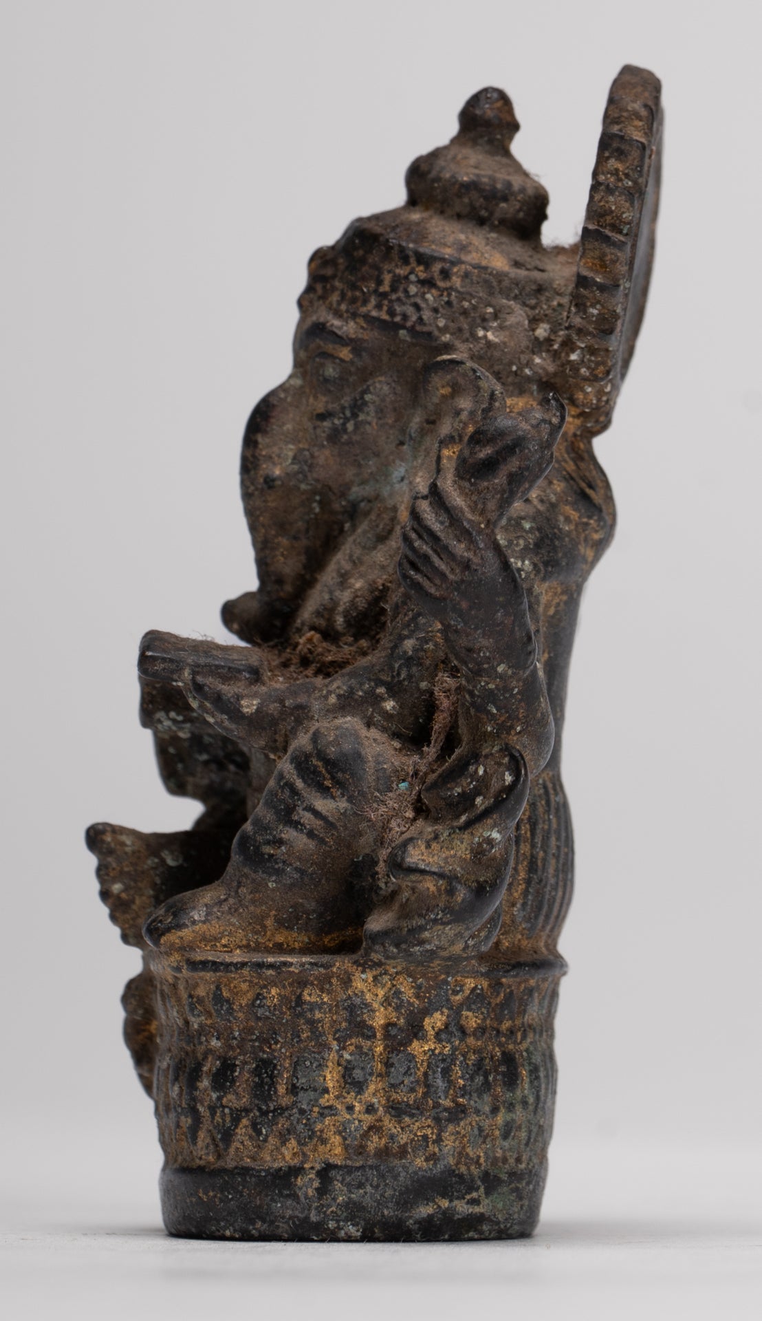 Ganesha Statue - Antique Thai Style Seated Bronze Ganesh Statue - 8cm/3"