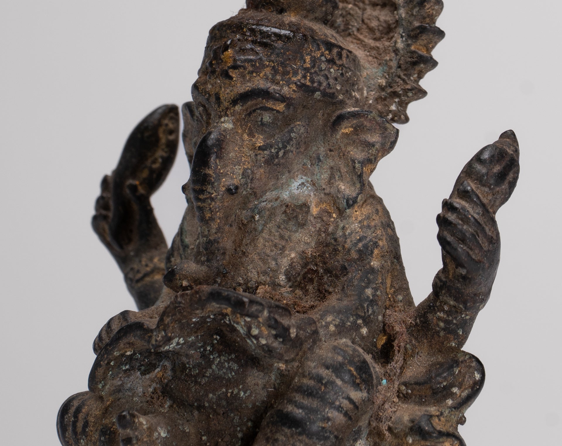 Ganesha Statue - Antique Thai Style Seated Bronze Ganesh Statue - 8cm/3"