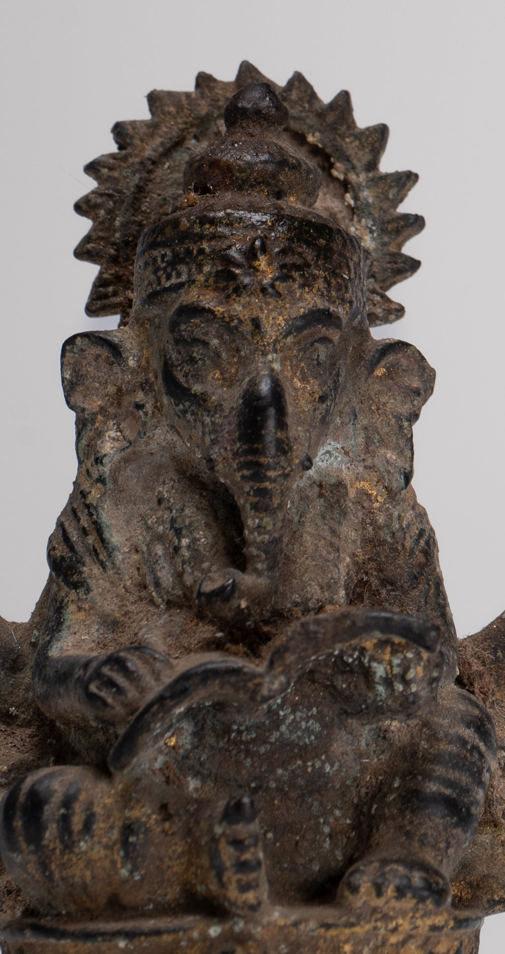 Ganesha Statue - Antique Thai Style Seated Bronze Ganesh Statue - 8cm/3"