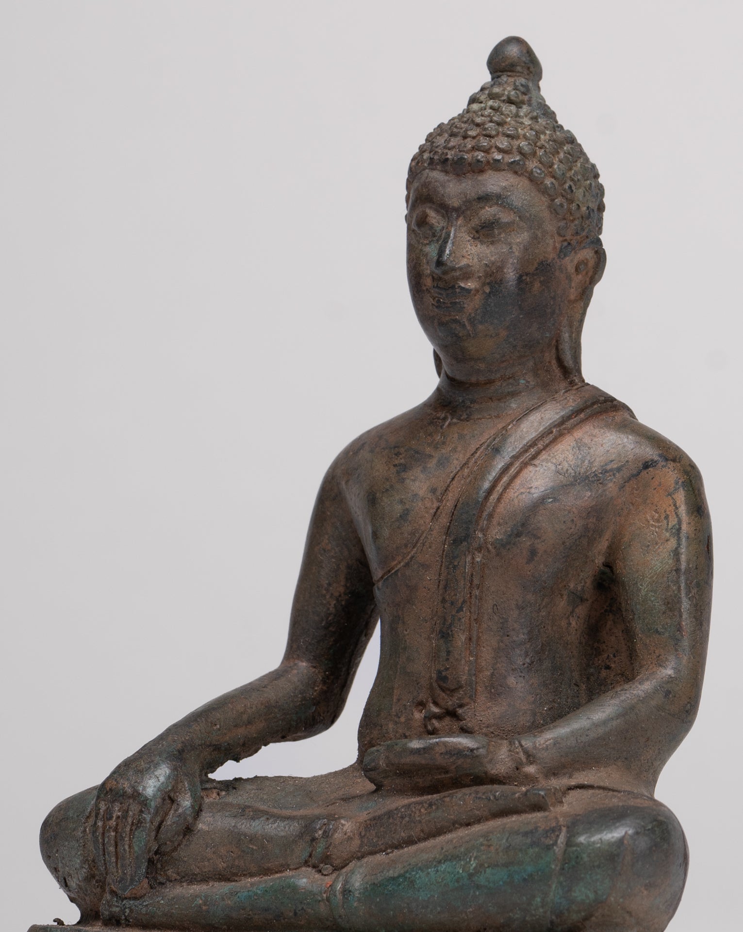 Buddha Statue - Antique Thai Style Bronze Chiang Saen Enlightenment Buddha Statue - 15cm/6"