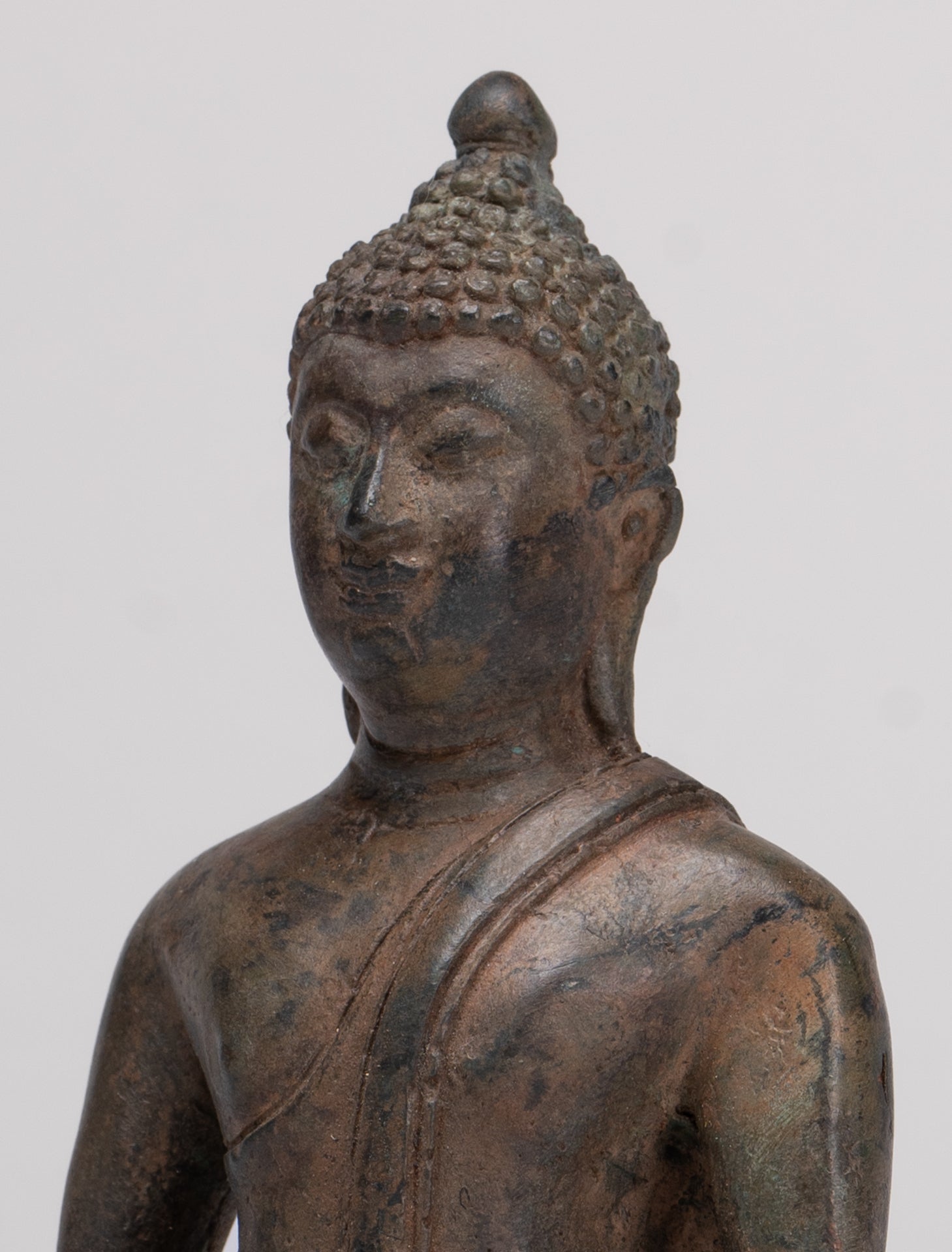 Buddha Statue - Antique Thai Style Bronze Chiang Saen Enlightenment Buddha Statue - 15cm/6"