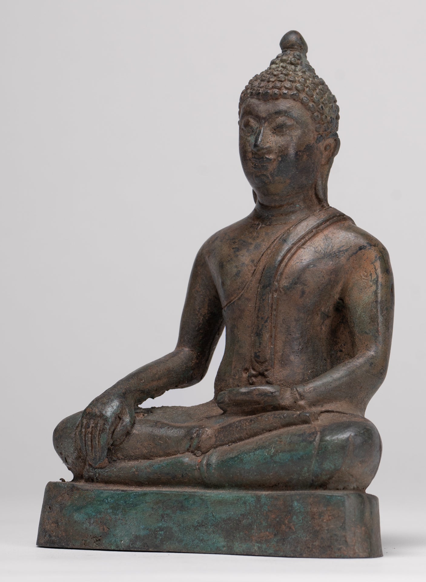 Buddha Statue - Antique Thai Style Bronze Chiang Saen Enlightenment Buddha Statue - 15cm/6"