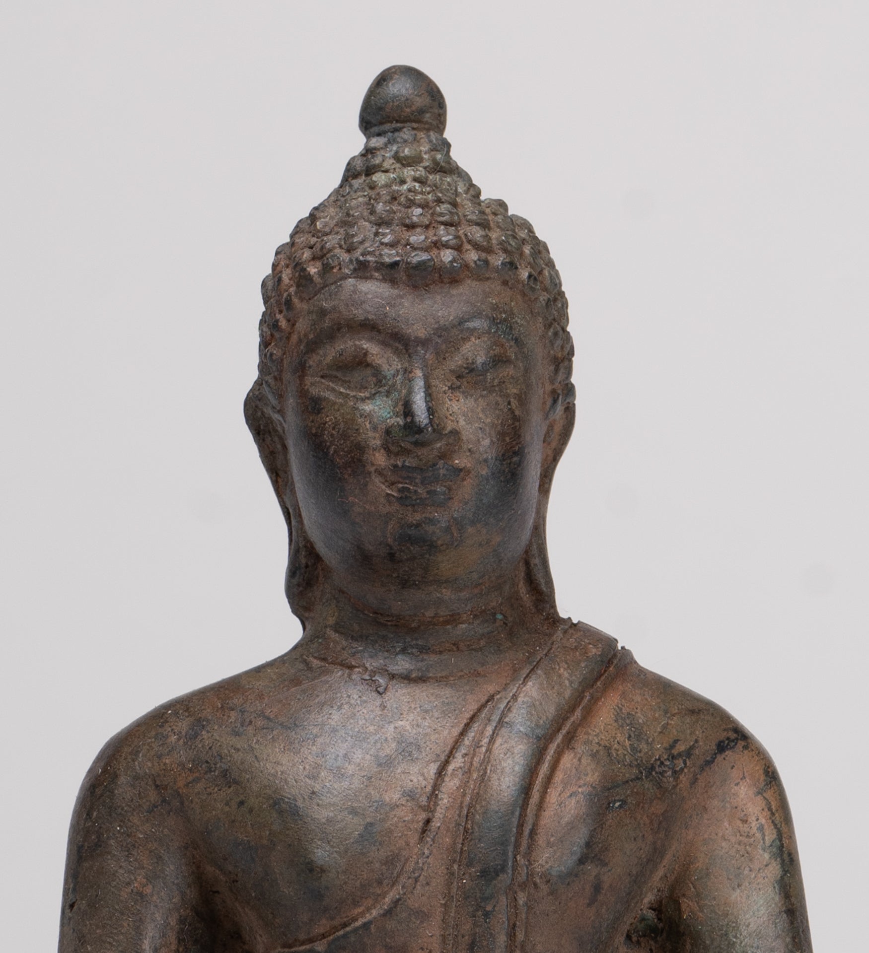 Buddha Statue - Antique Thai Style Bronze Chiang Saen Enlightenment Buddha Statue - 15cm/6"