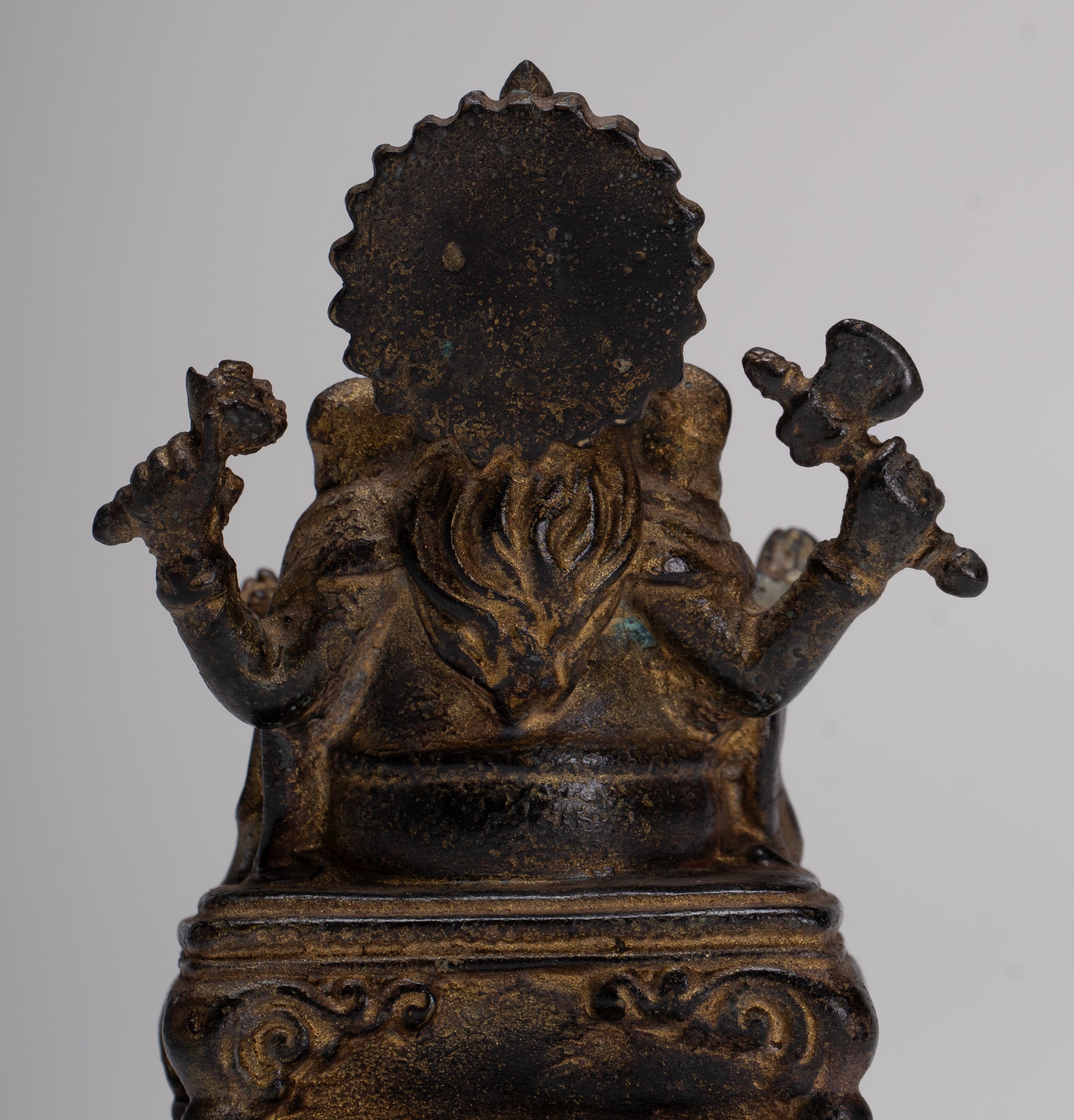 Ganesha Statue - Antique Thai Style Seated Bronze Ganesh Statue - 10cm/4"