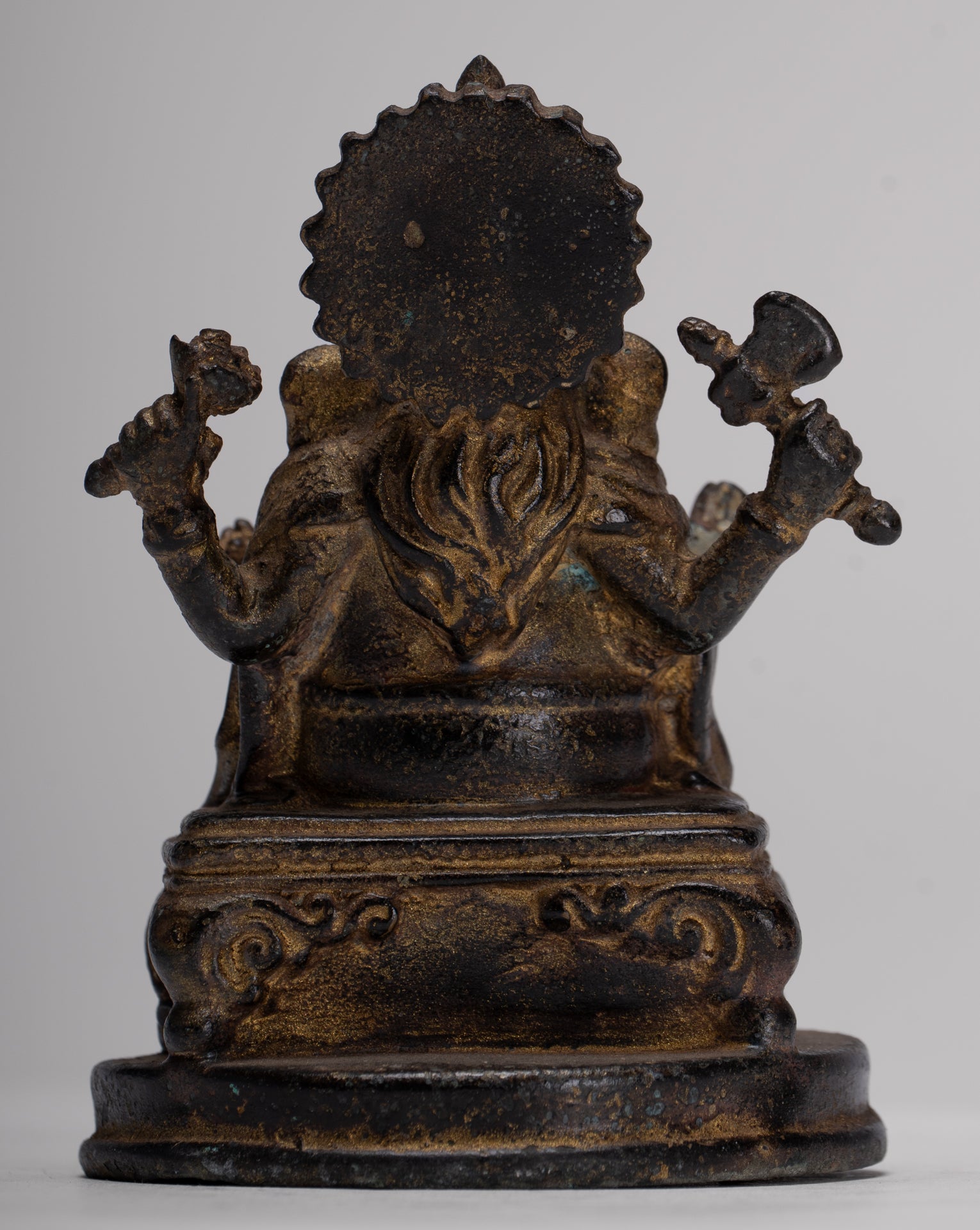 Ganesha Statue - Antique Thai Style Seated Bronze Ganesh Statue - 10cm/4"