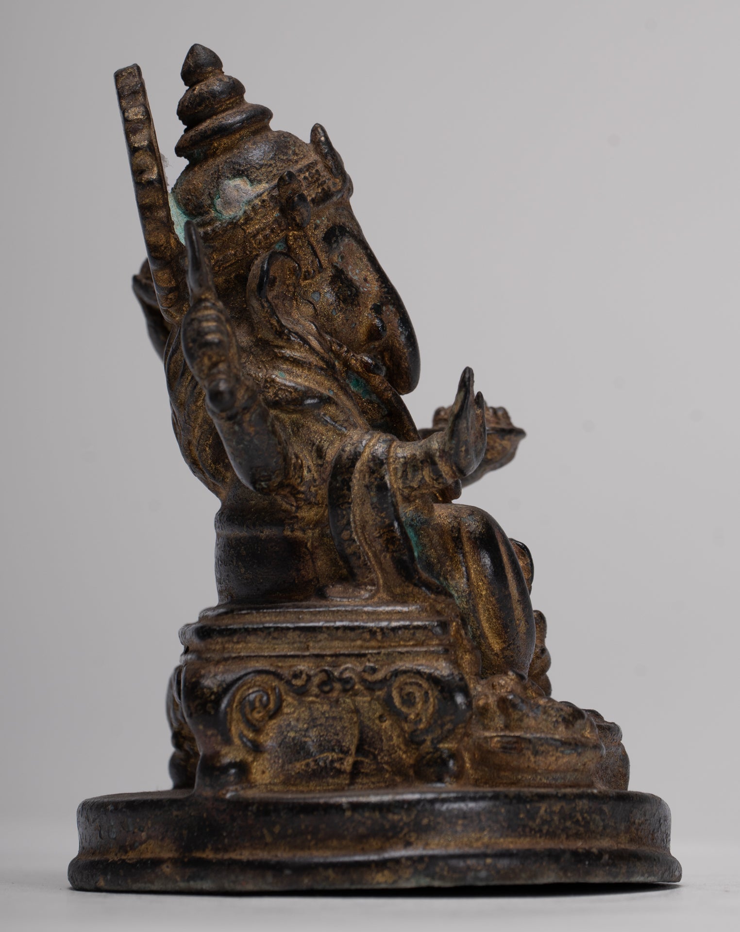 Ganesha Statue - Antique Thai Style Seated Bronze Ganesh Statue - 10cm/4"