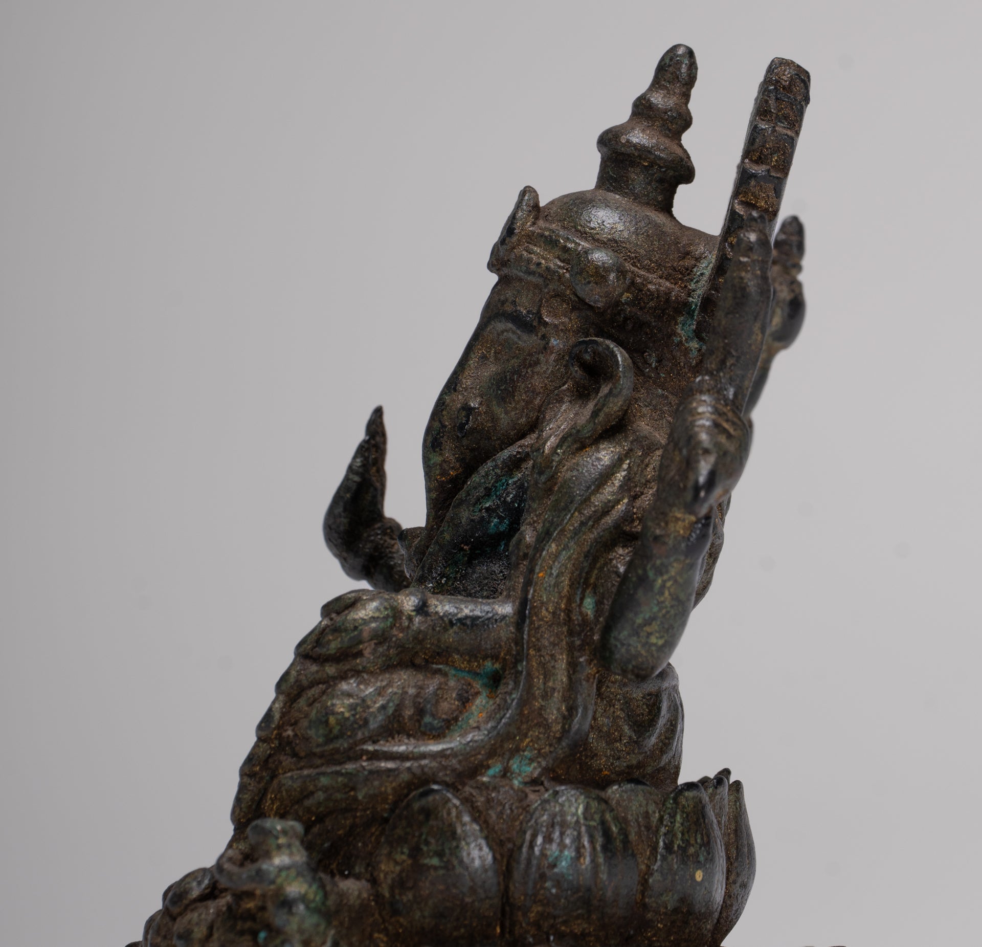Ganesha Statue - Antique Thai Style Seated Bronze Ganesh Statue - 10cm/4"