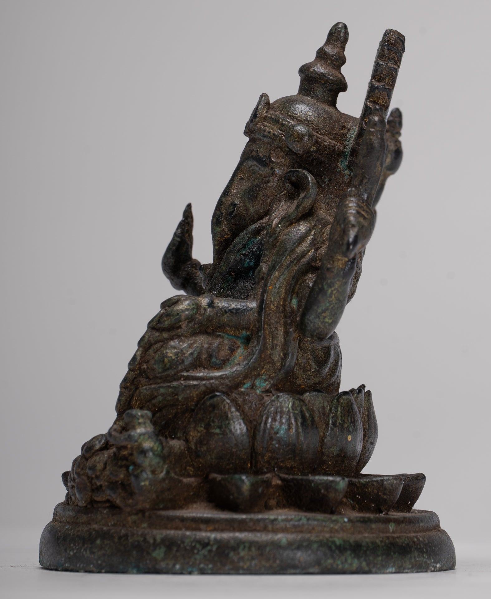 Ganesha Statue - Antique Thai Style Seated Bronze Ganesh Statue - 10cm/4"