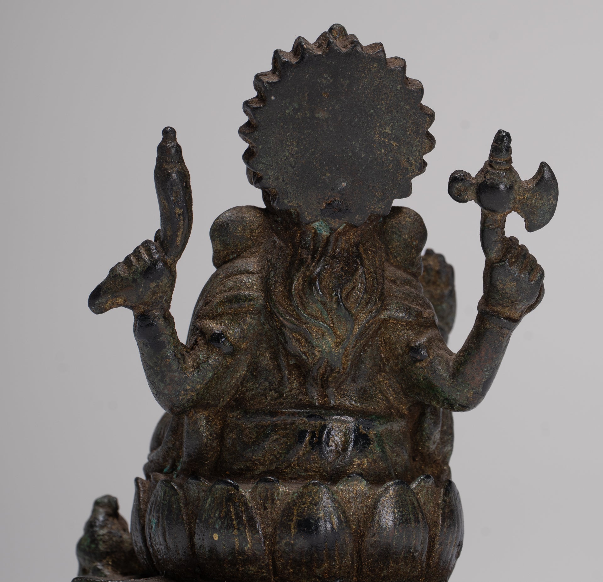 Ganesha Statue - Antique Thai Style Seated Bronze Ganesh Statue - 10cm/4"