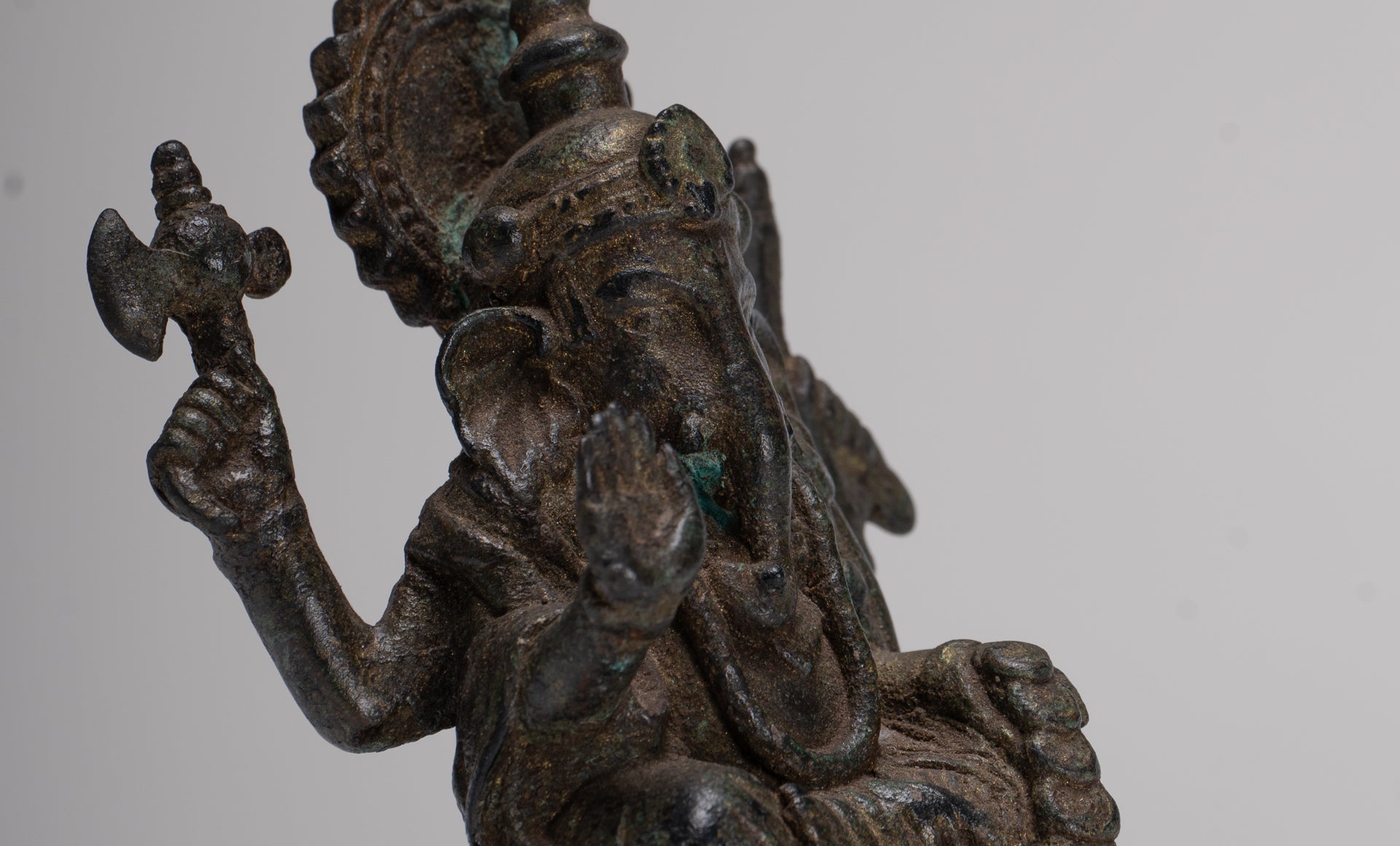 Ganesha Statue - Antique Thai Style Seated Bronze Ganesh Statue - 10cm/4"