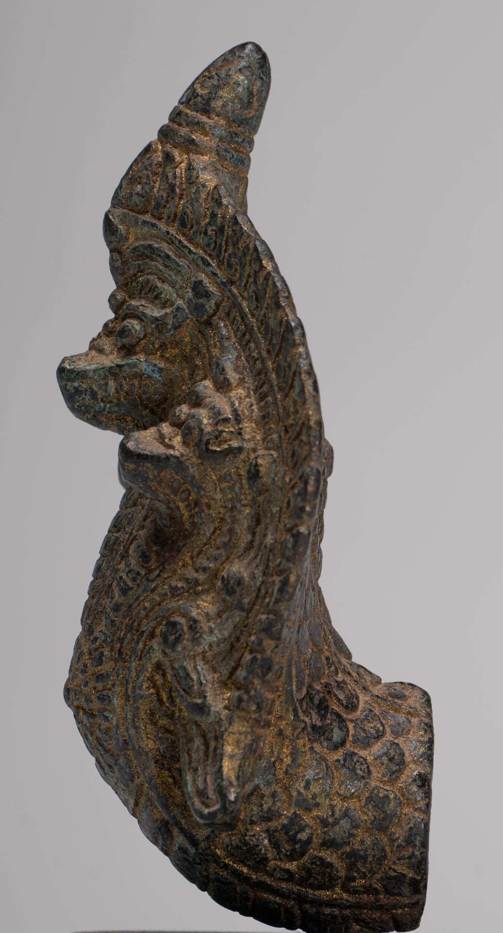 Naga Statue - Antique Khmer Style Bronze Protective Naga, Snake or Serpent Statue - 14cm/6"