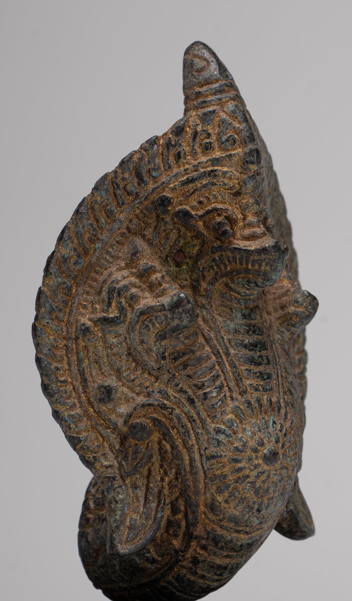 Naga Statue - Antique Khmer Style Bronze Protective Naga, Snake or Serpent Statue - 14cm/6"