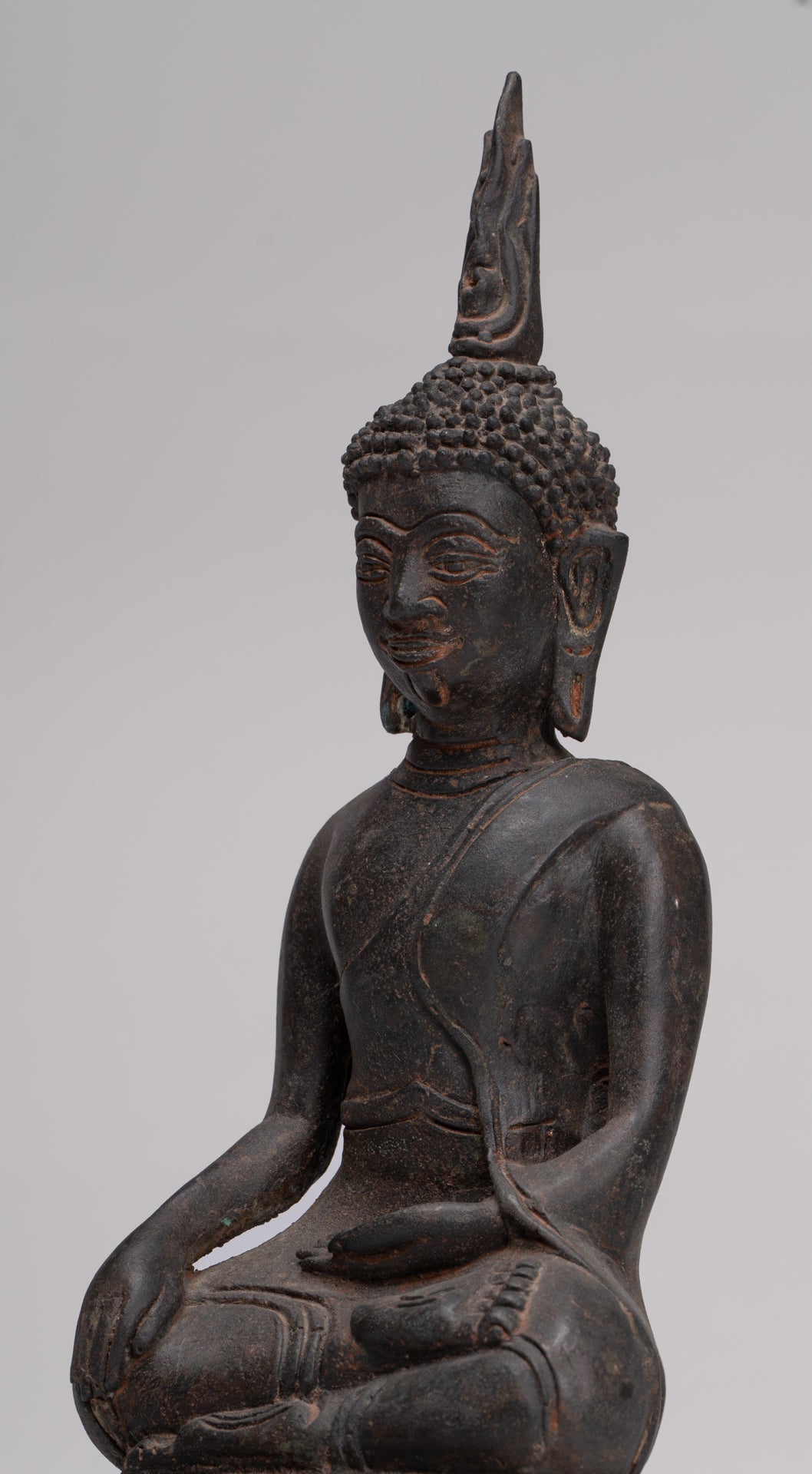 Buddha Statue - Antique Thai Style Chiang Rung Seated Enlightenment Buddha Statue - 32cm/13"