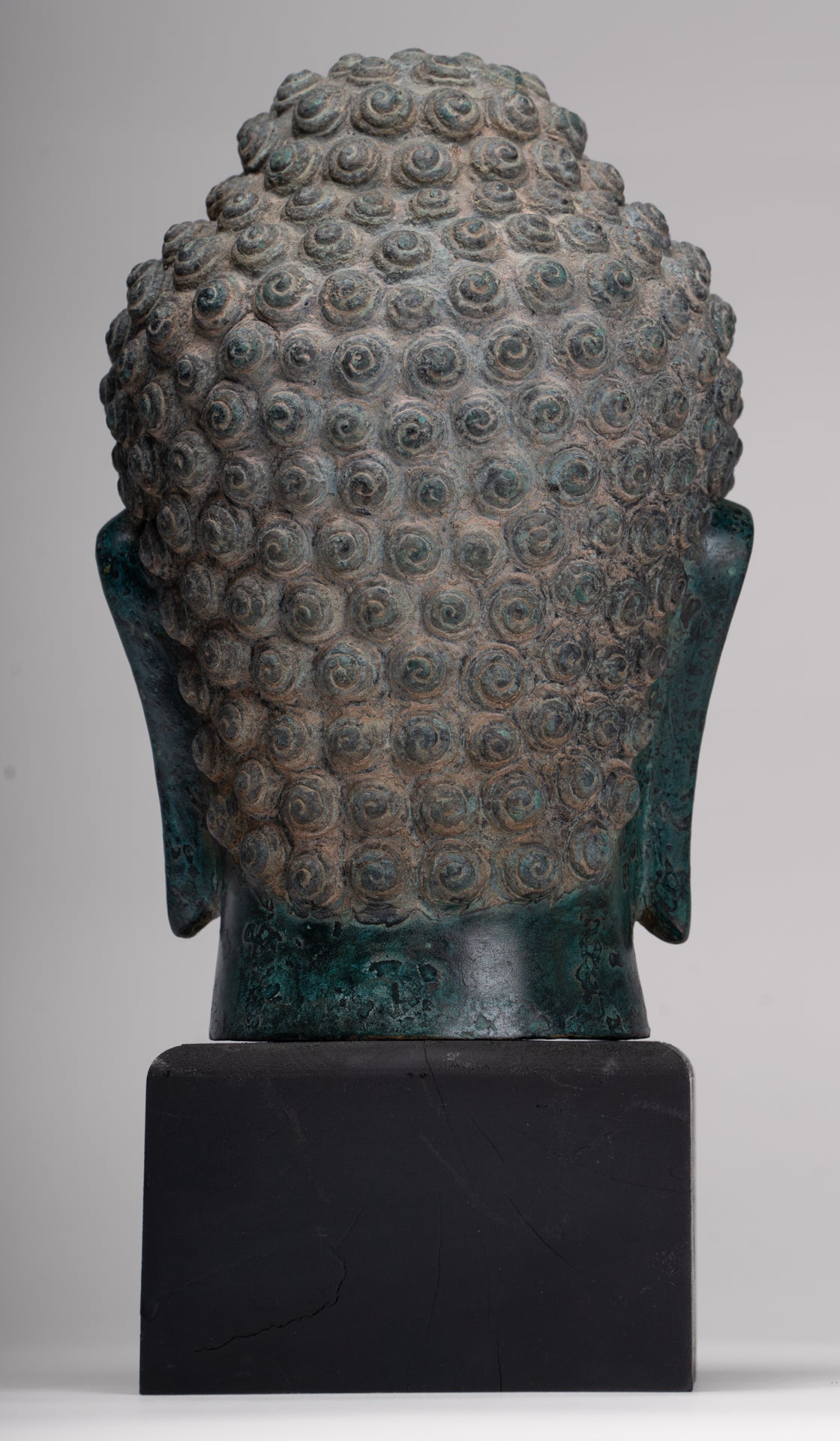 Buddha Statue - Antique Khmer Style Bronze Phnom Da Buddha Head - 30cm/12"