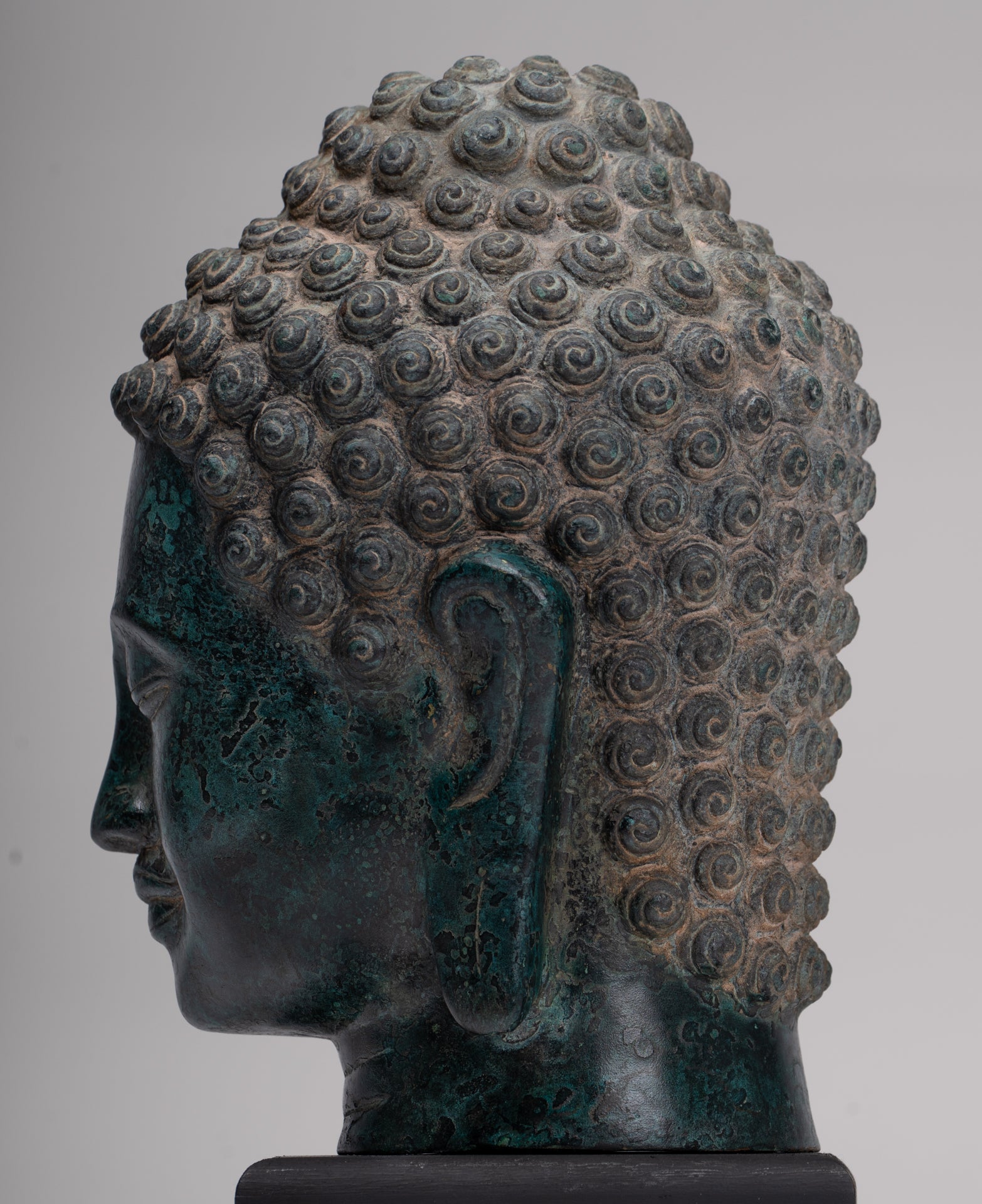 Buddha Statue - Antique Khmer Style Bronze Phnom Da Buddha Head - 30cm/12"