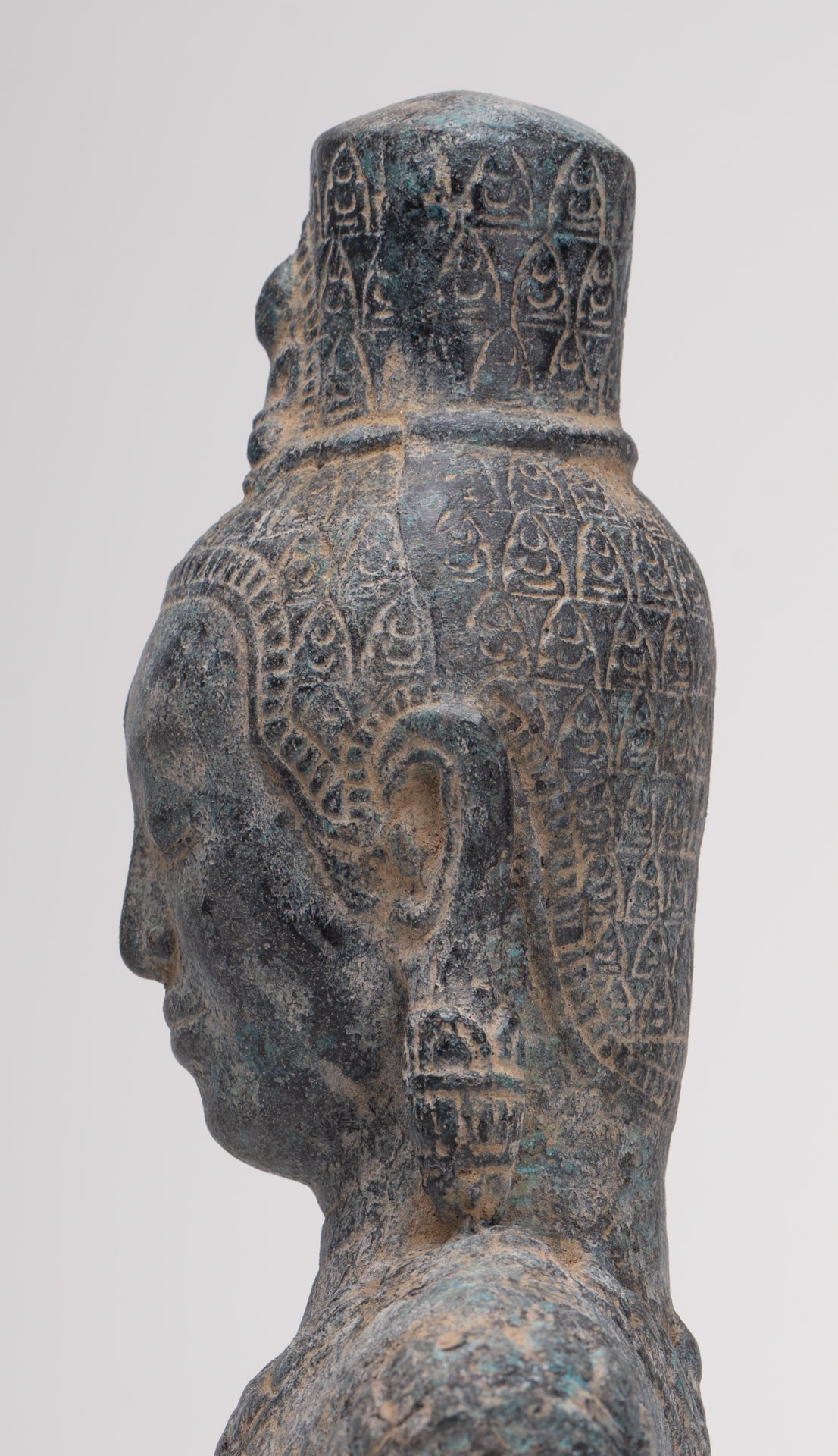 Antique Khmer Style Standing Bronze Bayon Style Lokeshvara Statue - 27cm/11"