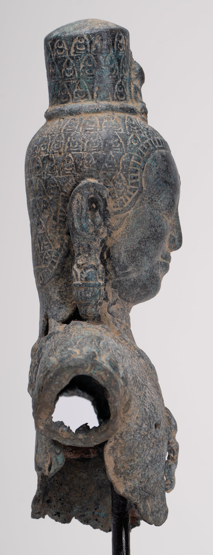 Antique Khmer Style Standing Bronze Bayon Style Lokeshvara Statue - 27cm/11"