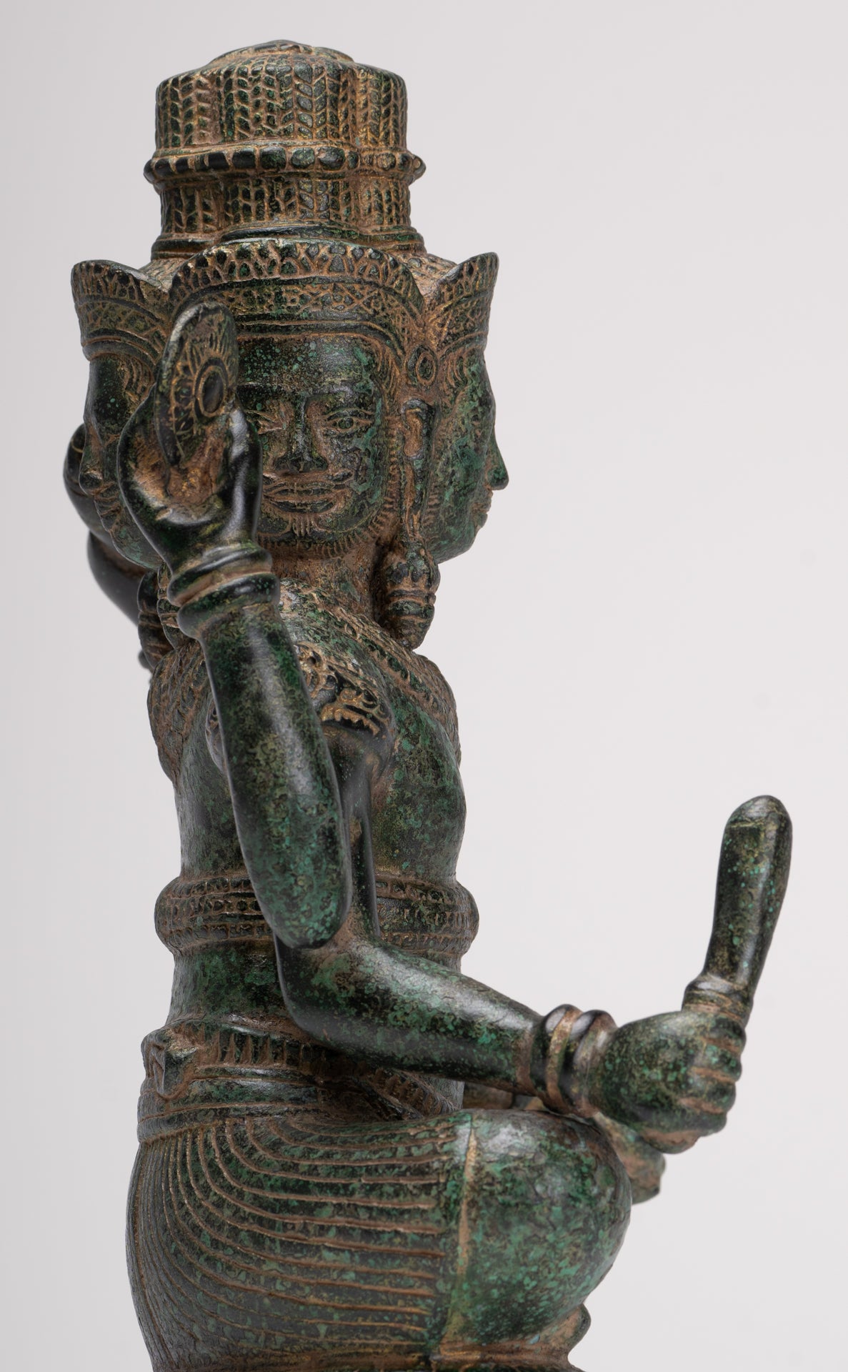 Brahma Statue - Antique Khmer Style Bronze 4 Arm Bayon Brahma - Hindu God Creation - 31cm/12"