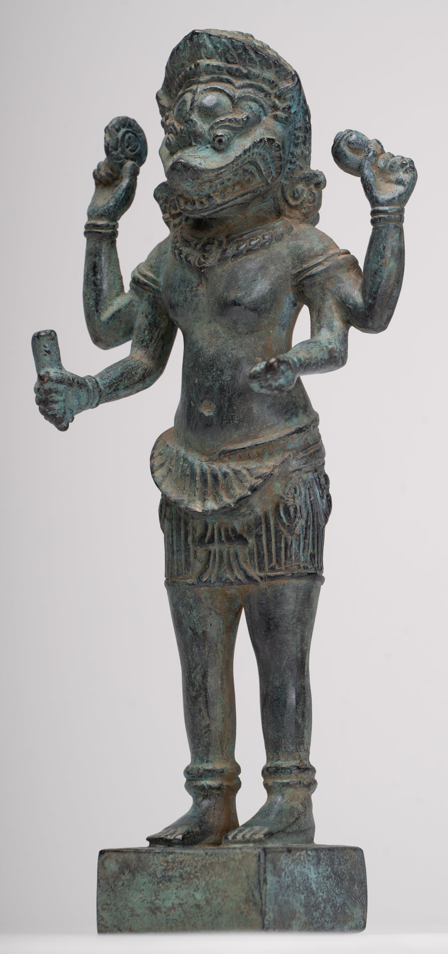 Antique Khmer -Stil Bronze - Vishnu Avatar - Narasimha oder Narasingh - 25 cm/10 "