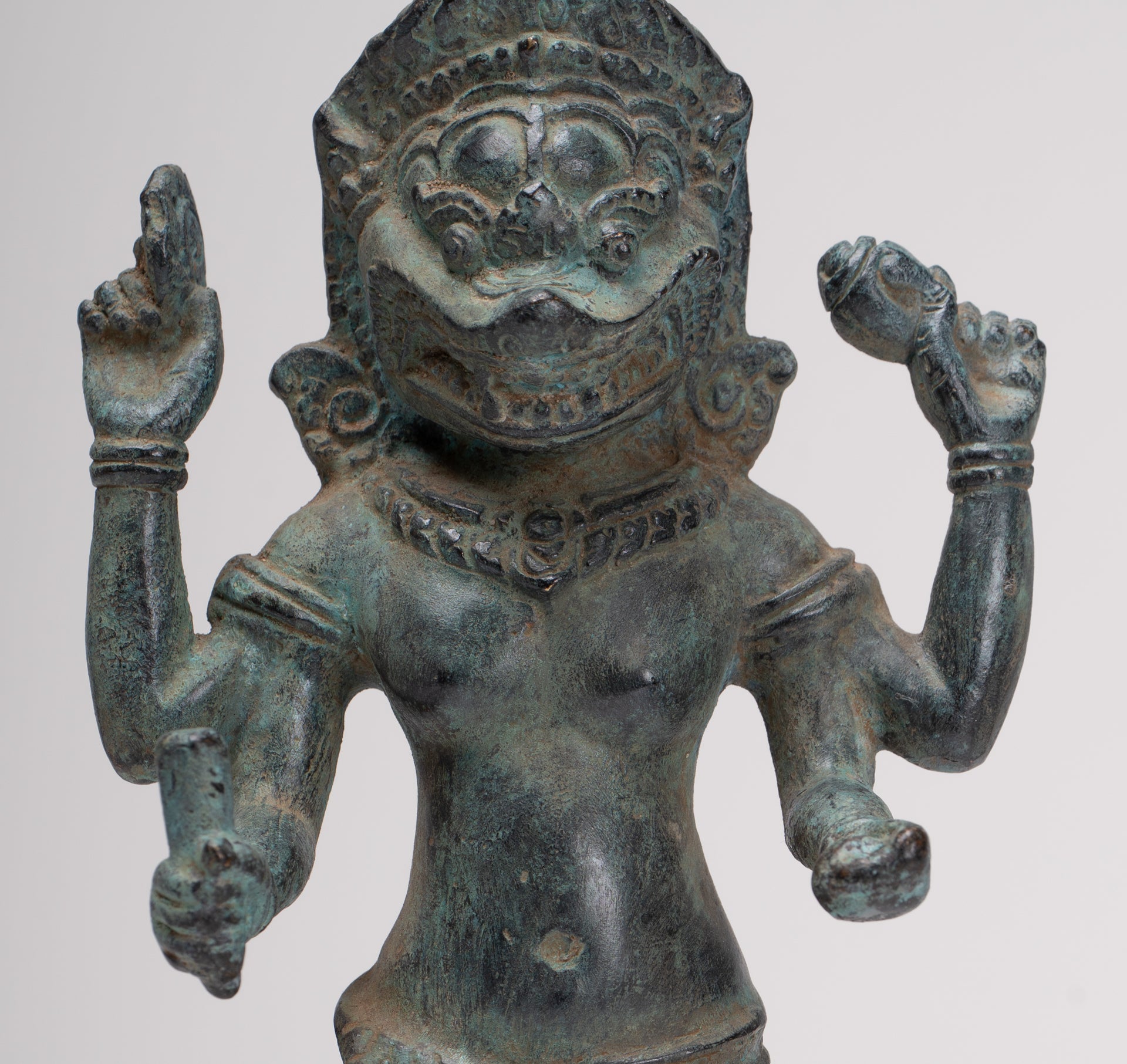 Antique Khmer -Stil Bronze - Vishnu Avatar - Narasimha oder Narasingh - 25 cm/10 "