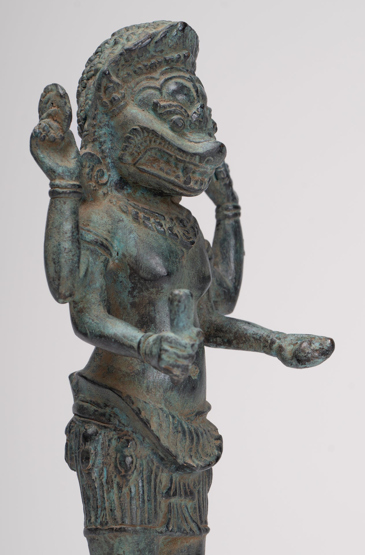 Antique Khmer Style Bronze - Vishnu Avatar - Narasimha or Narasingh - 25cm/10"