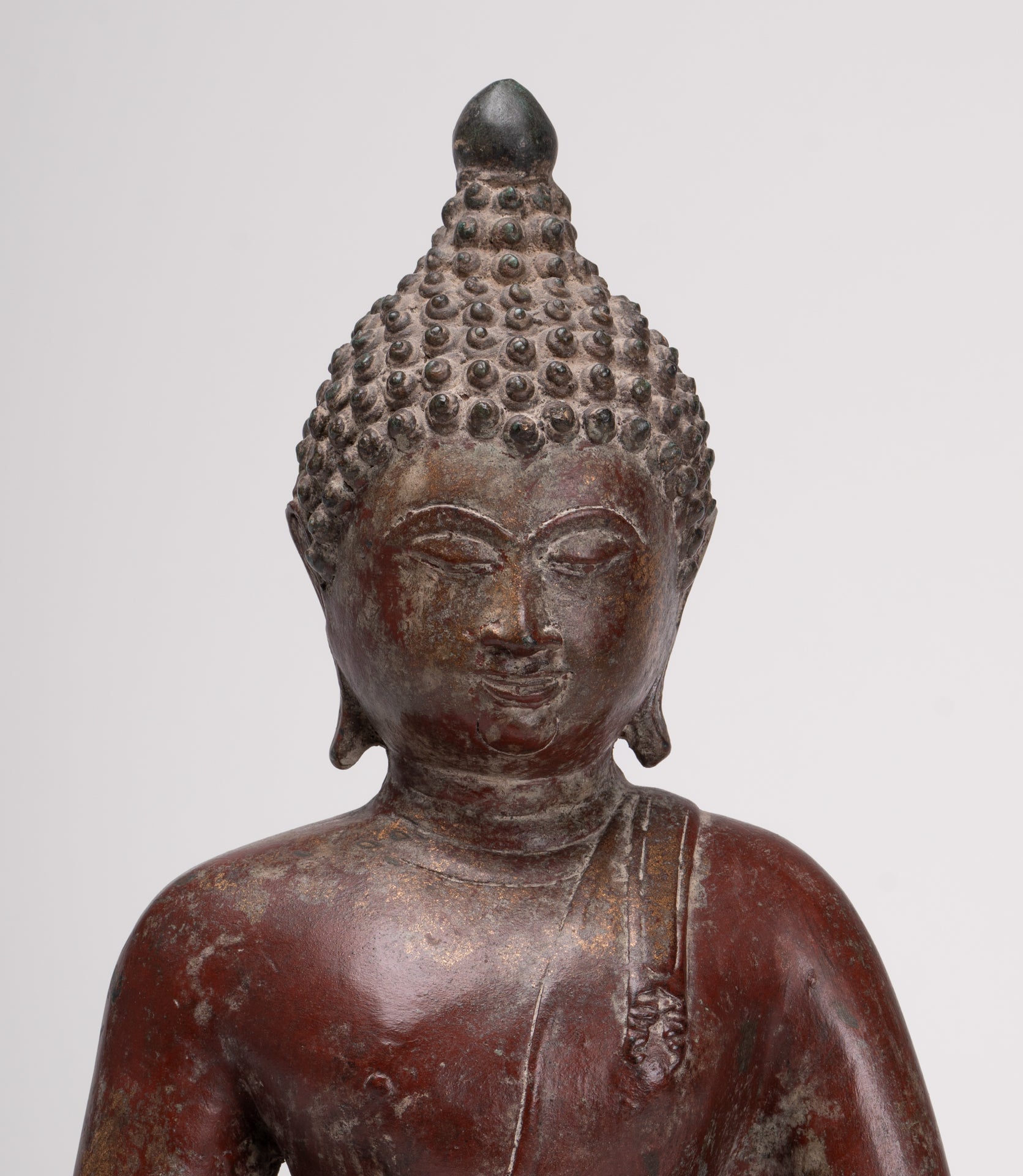 Buddha Statue - Antique Thai Style Bronze Chiang Saen Enlightenment Buddha Statue - 41cm/16"