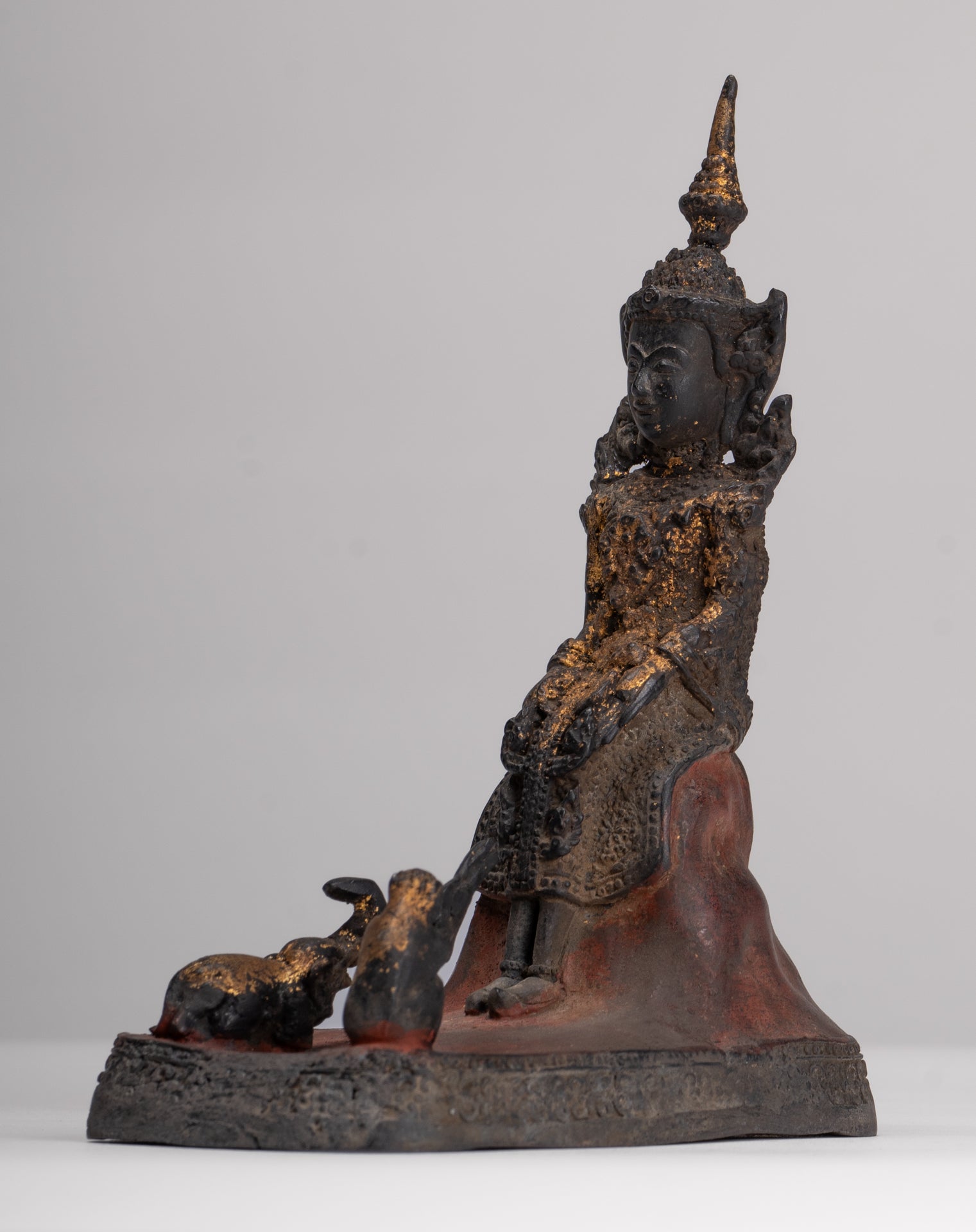 Buddha Statue - Seated Antique Thai Style Bronze Wednesday Evening Buddha - 16cm/6"