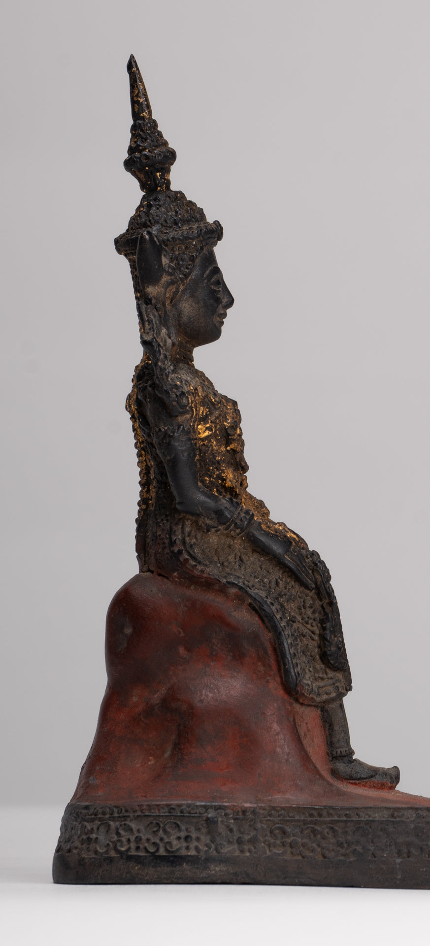 Buddha Statue - Seated Antique Thai Style Bronze Wednesday Evening Buddha - 16cm/6"