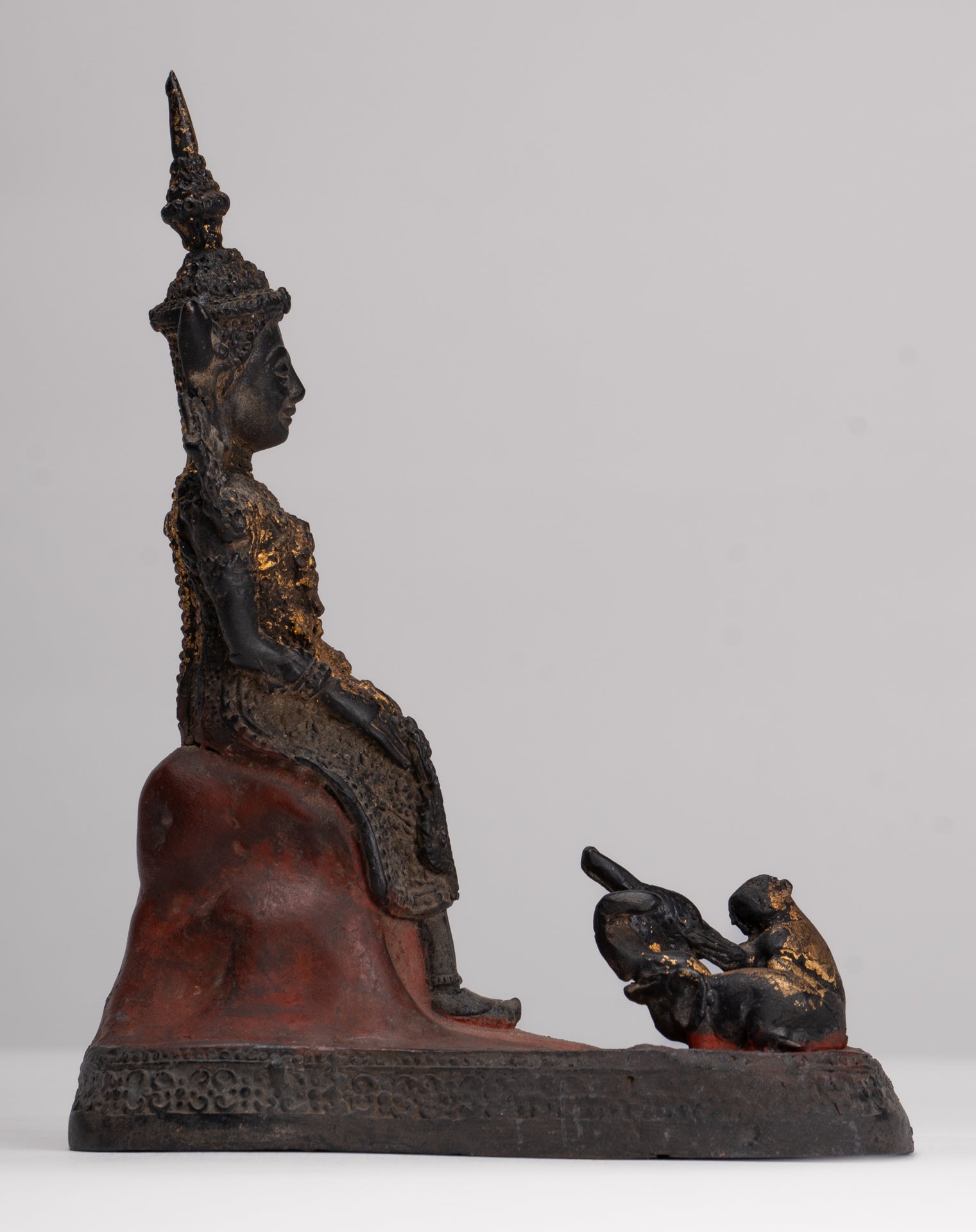 Buddha Statue - Seated Antique Thai Style Bronze Wednesday Evening Buddha - 16cm/6"