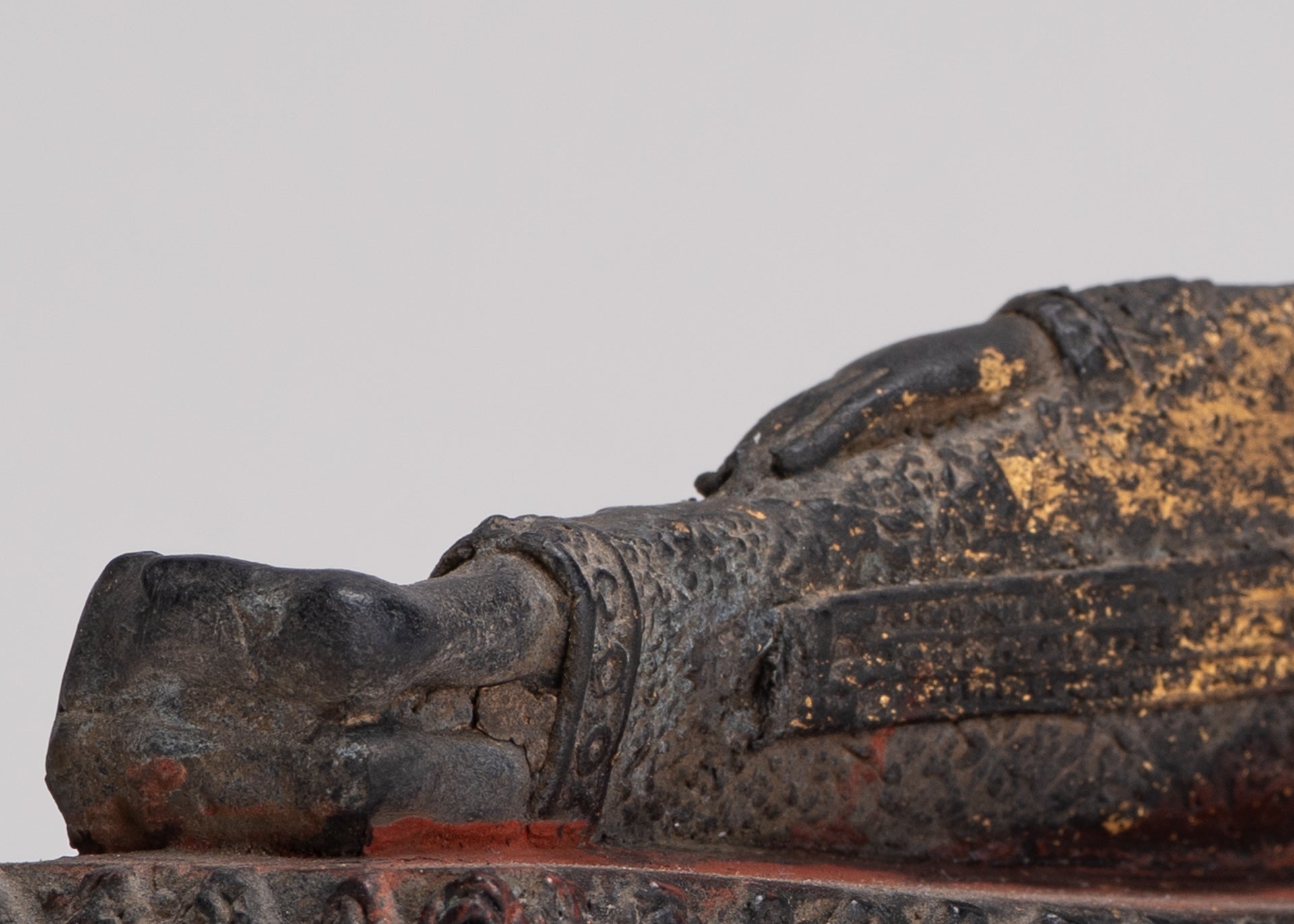 Buddha Statue - Antique Thai Style Bronze Rattanakosin Reclining Nirvana Buddha Statue - 19cm/8"