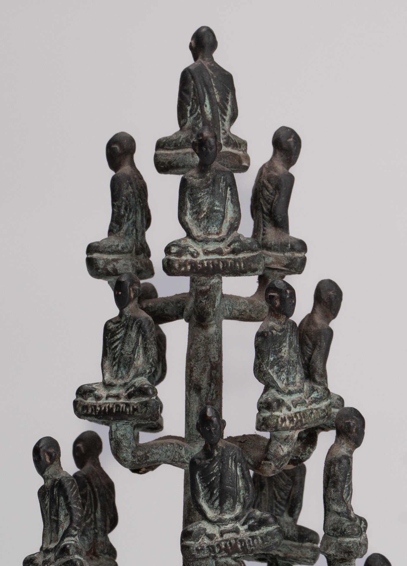 DIsciple Sculpture - Antique Thai Style Bronze Seated Meditation Monk Statues - 18cm/7"