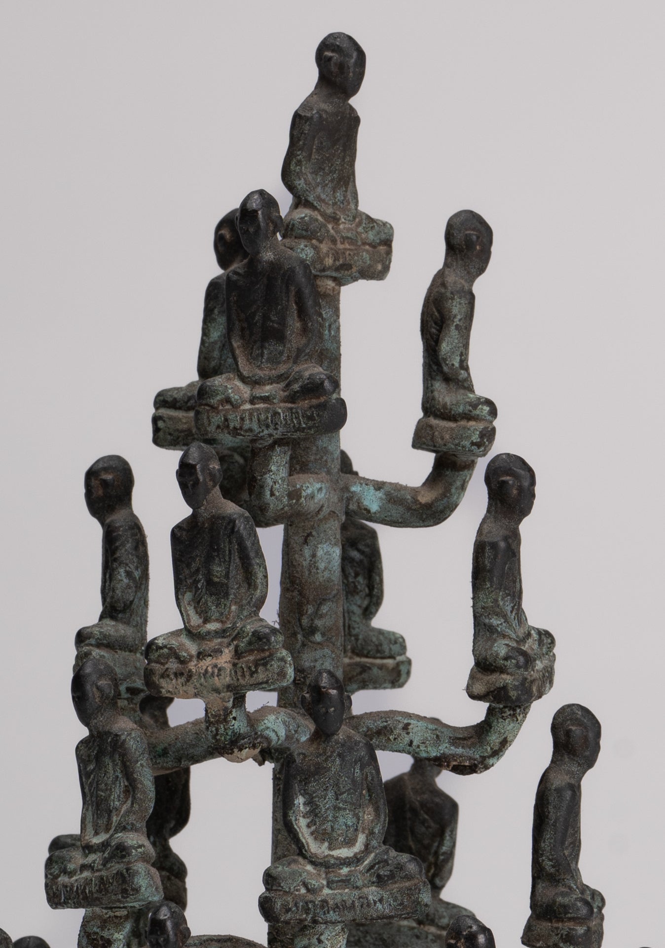 DIsciple Sculpture - Antique Thai Style Bronze Seated Meditation Monk Statues - 18cm/7"