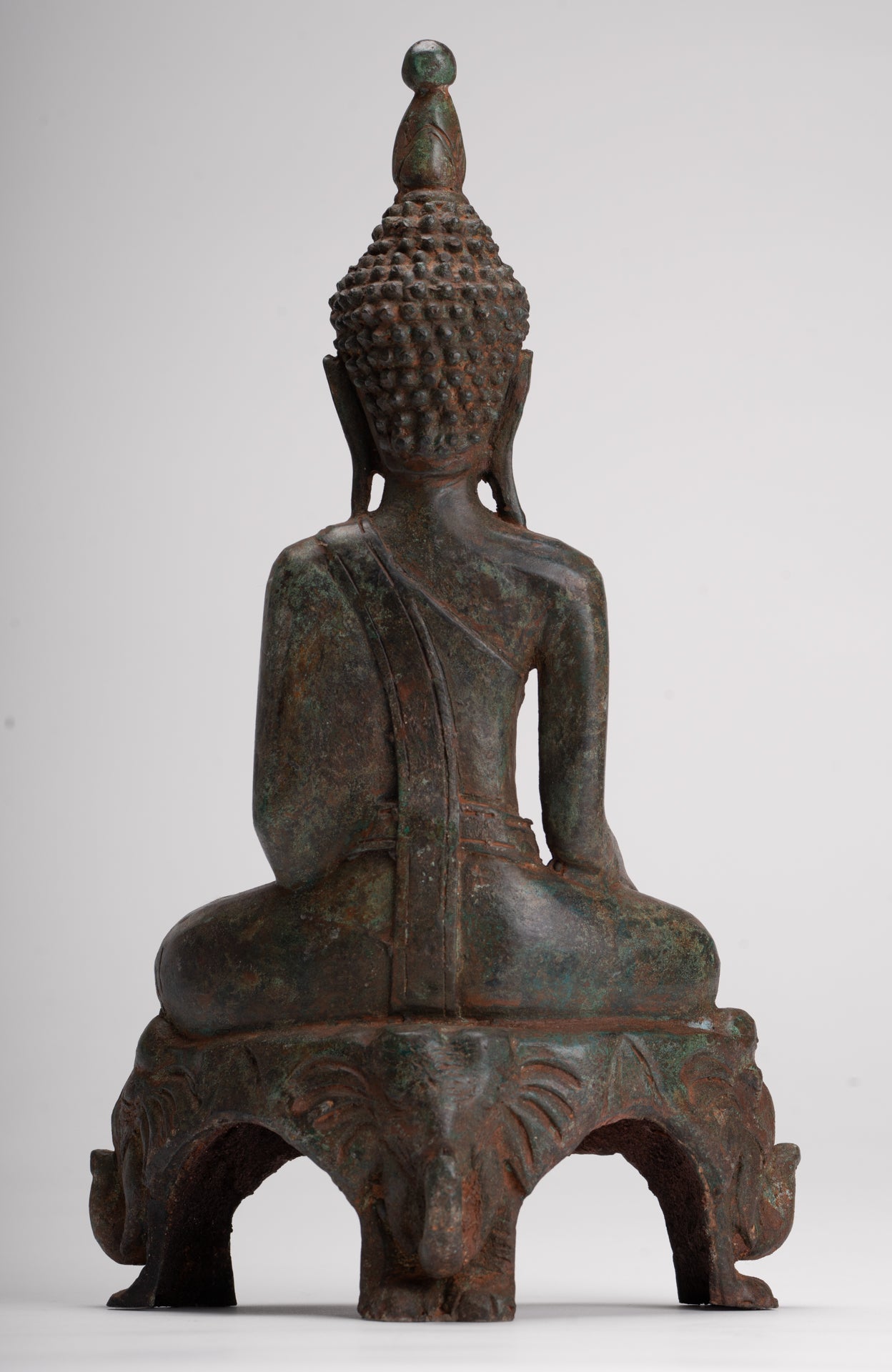 Buddha Statue - Antique Laos Style Bronze Enlightenment Elephant Buddha Statue - 29cm/12"