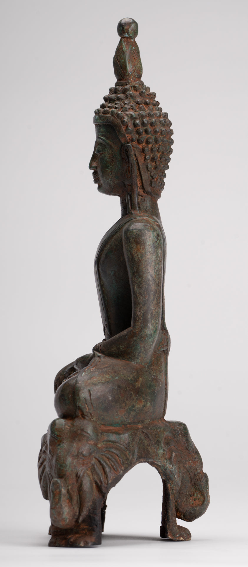 Buddha Statue - Antique Laos Style Bronze Enlightenment Elephant Buddha Statue - 29cm/12"