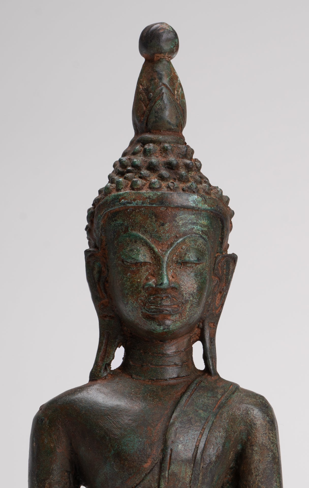 Buddha Statue - Antique Laos Style Bronze Enlightenment Elephant Buddha Statue - 29cm/12"