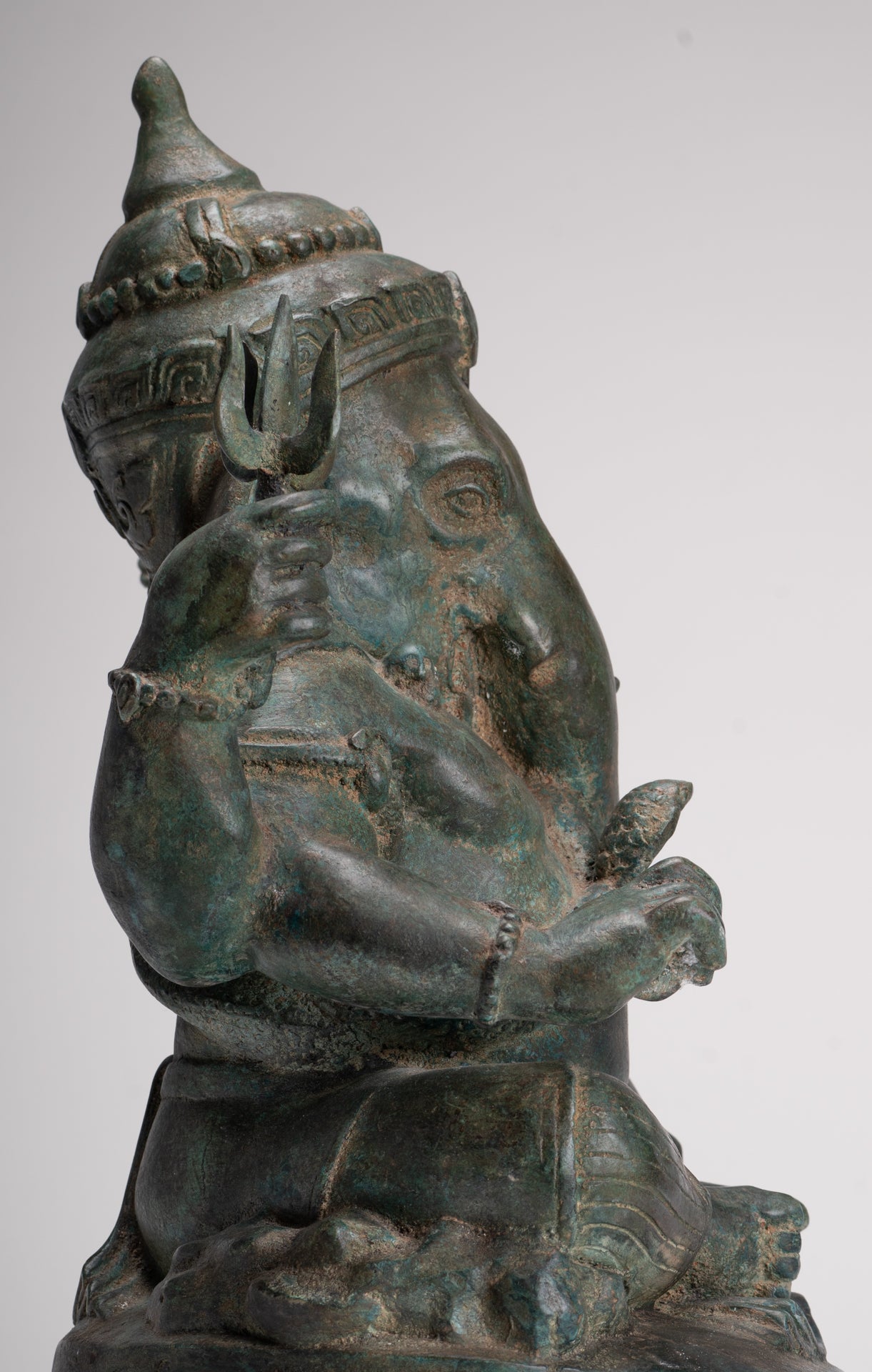 Ganesha Statue - Antique Thai Style Bronze Seated 4-Arm Ganesha Statue - 45cm/18"