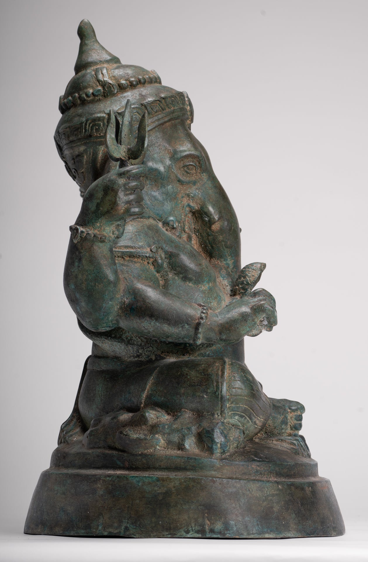 Ganesha Statue - Antique Thai Style Bronze Seated 4-Arm Ganesha Statue - 45cm/18"