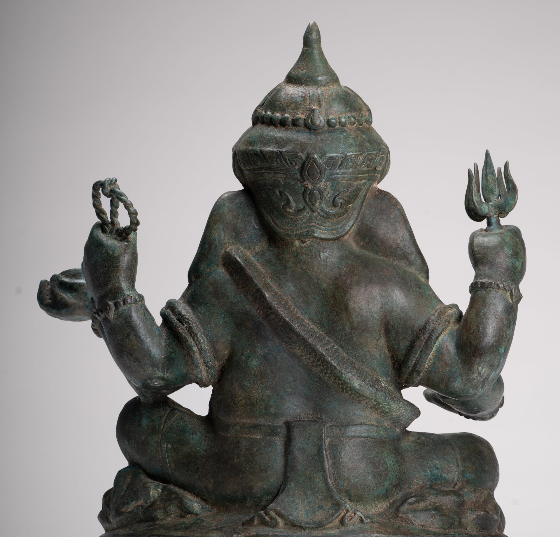 Ganesha Statue - Antique Thai Style Bronze Seated 4-Arm Ganesha Statue - 45cm/18"