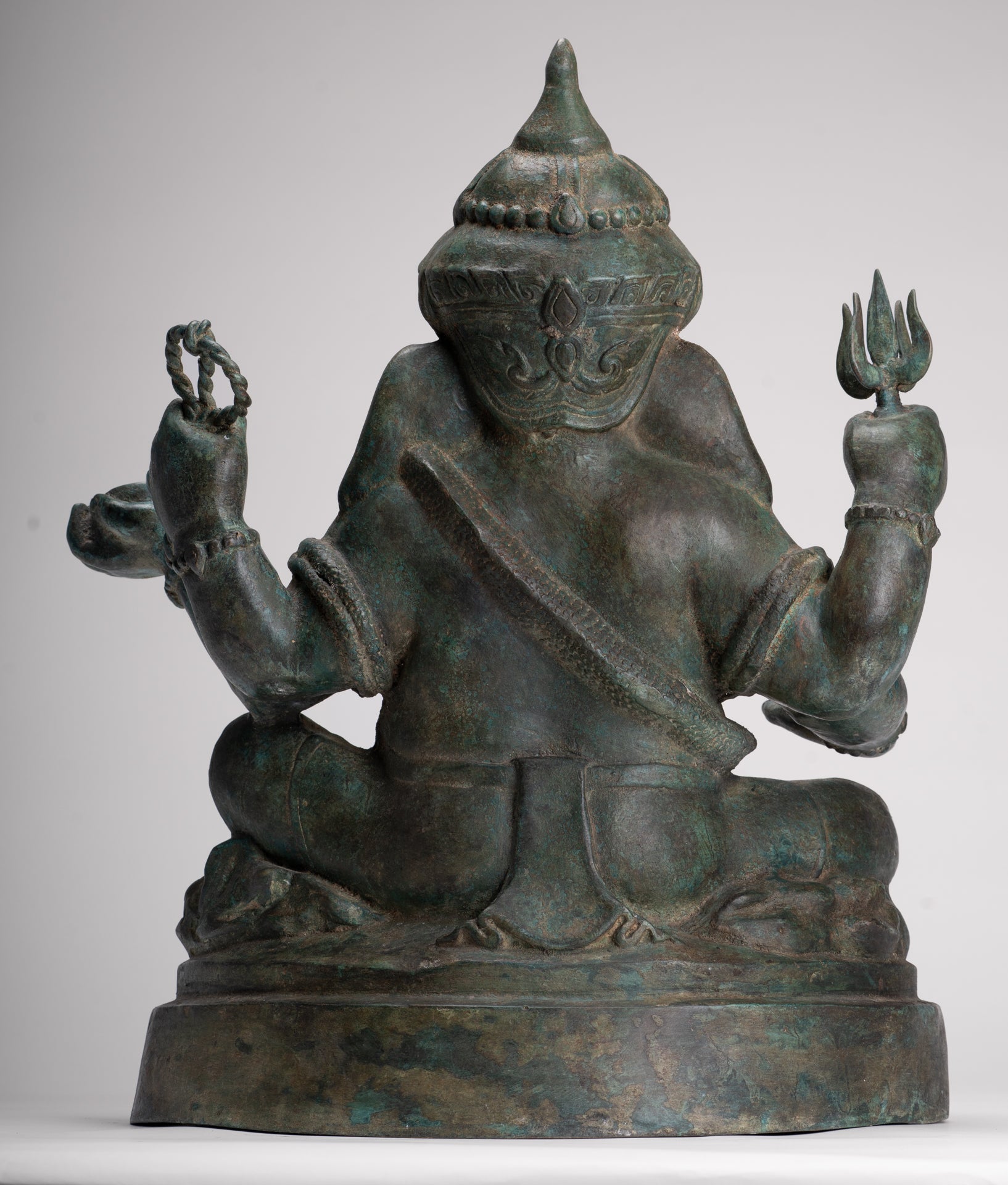 Ganesha Statue - Antique Thai Style Bronze Seated 4-Arm Ganesha Statue - 45cm/18"