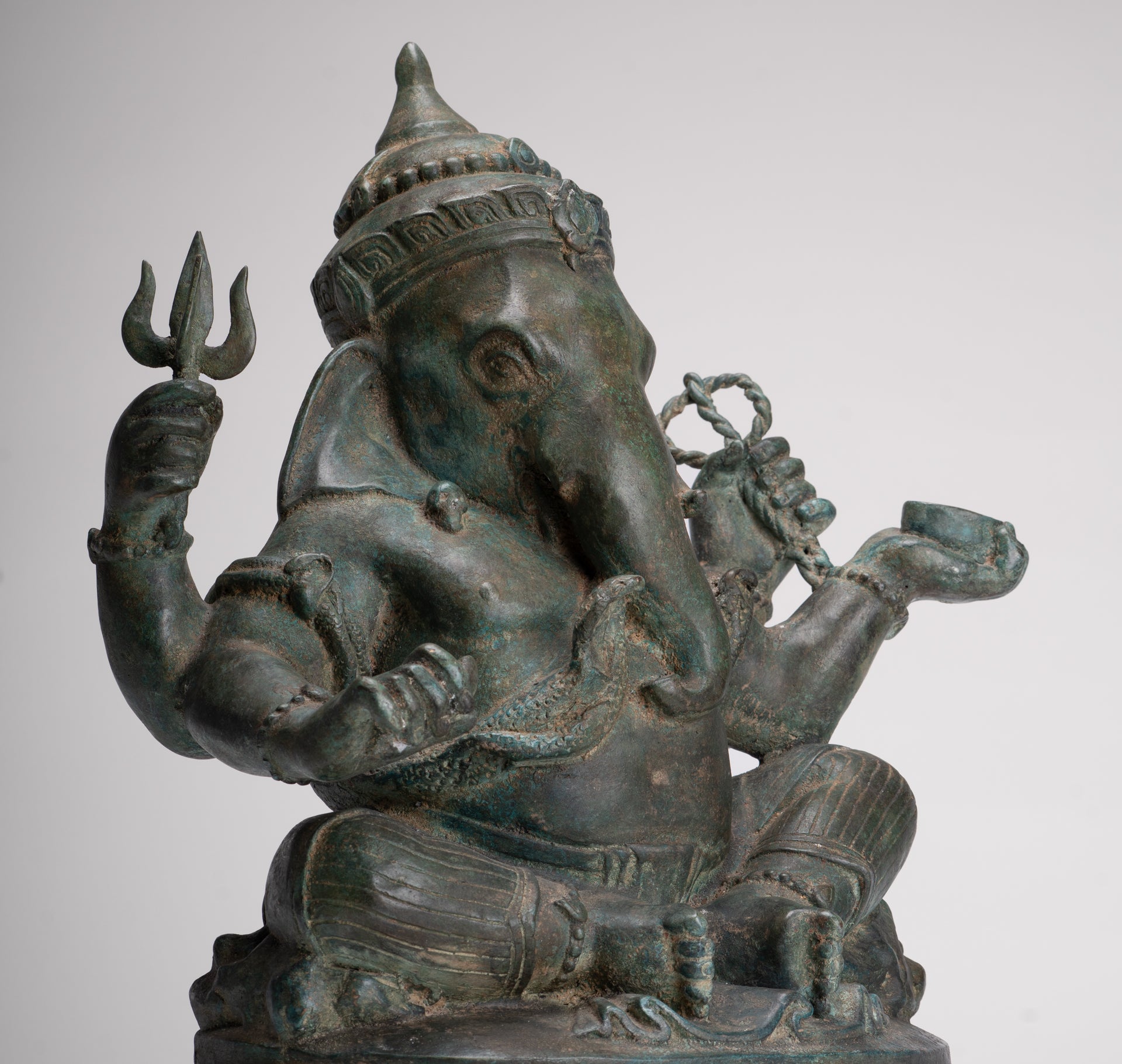 Ganesha Statue - Antique Thai Style Bronze Seated 4-Arm Ganesha Statue - 45cm/18"