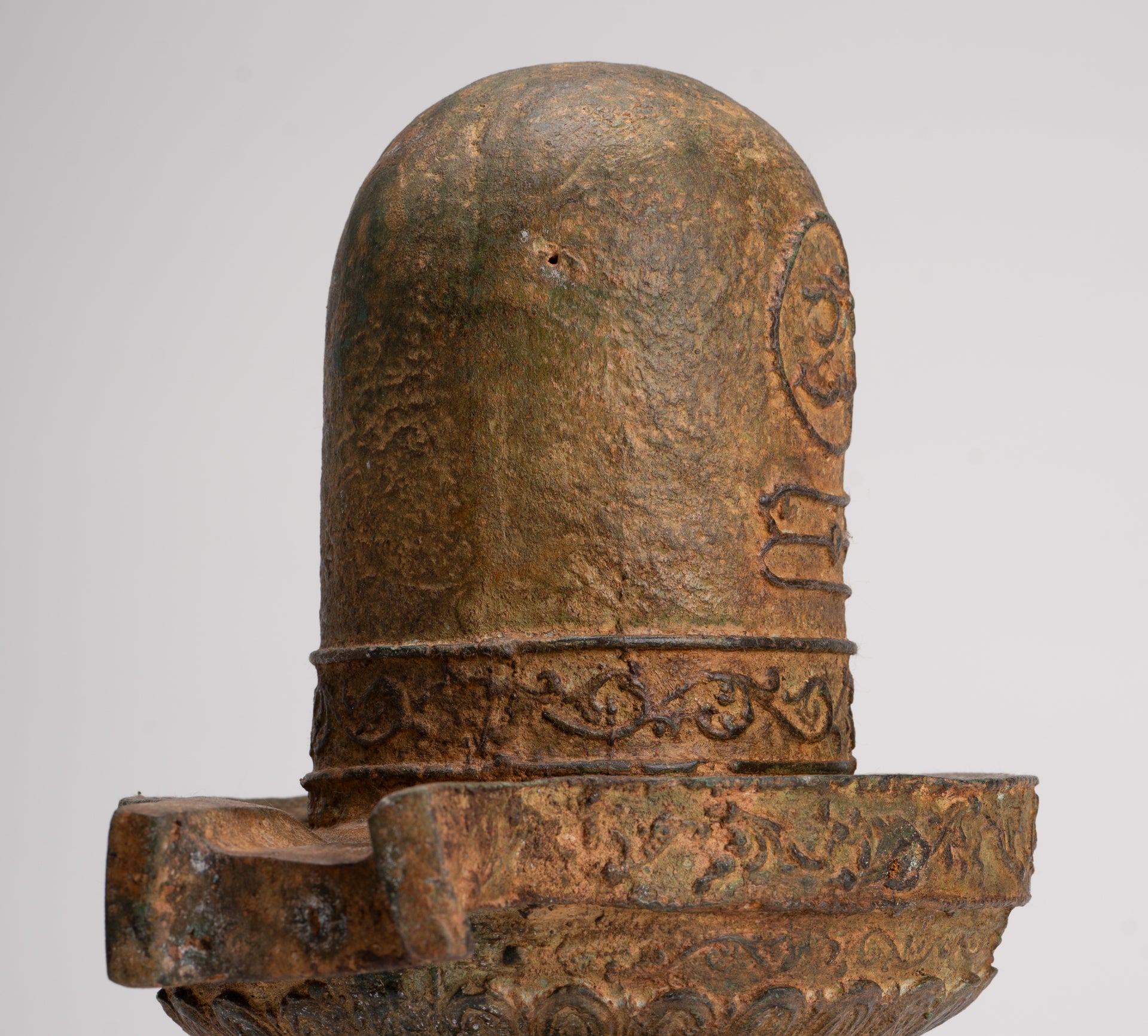 Linga - Antique Indian Style South Asia Bronze Shiva Linga / Lingnum & Yoni - 26cm/10"
