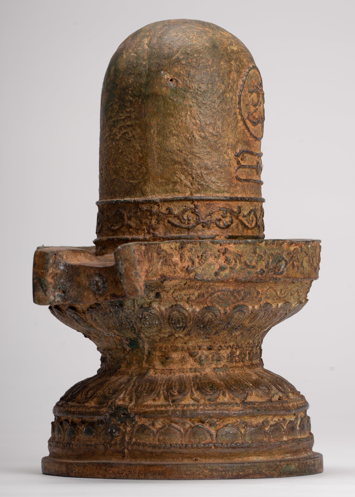 Linga - Antique Indian Style South Asia Bronze Shiva Linga / Lingnum & Yoni - 26cm/10"