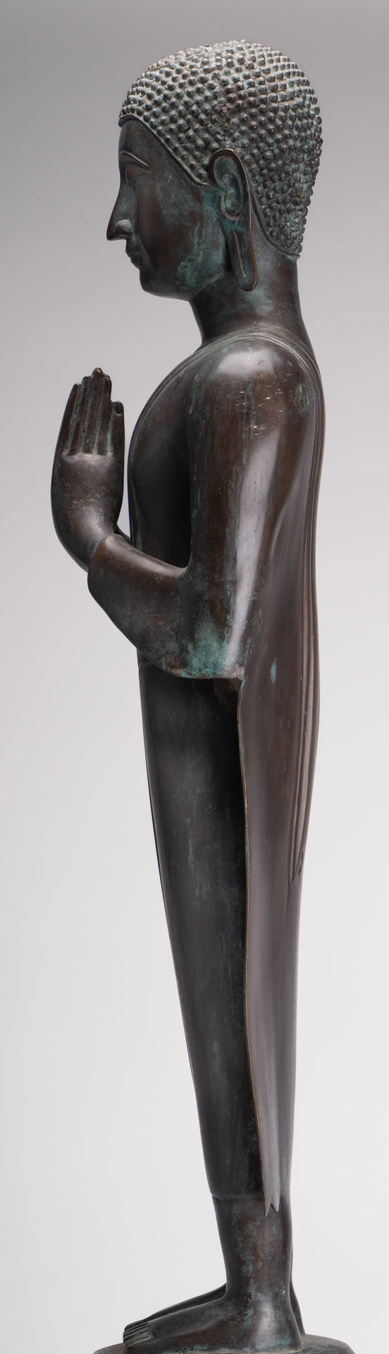 Antique Thai Style Standing Wood Adoration Standing Monk Statue - 100cm/40"