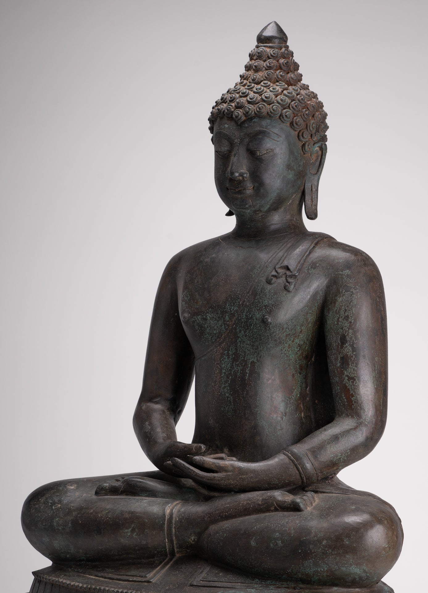 Large Buddha Statue - Antique Thai Style Bronze Chiang Saen Meditation Buddha Statue - 81cm/32"