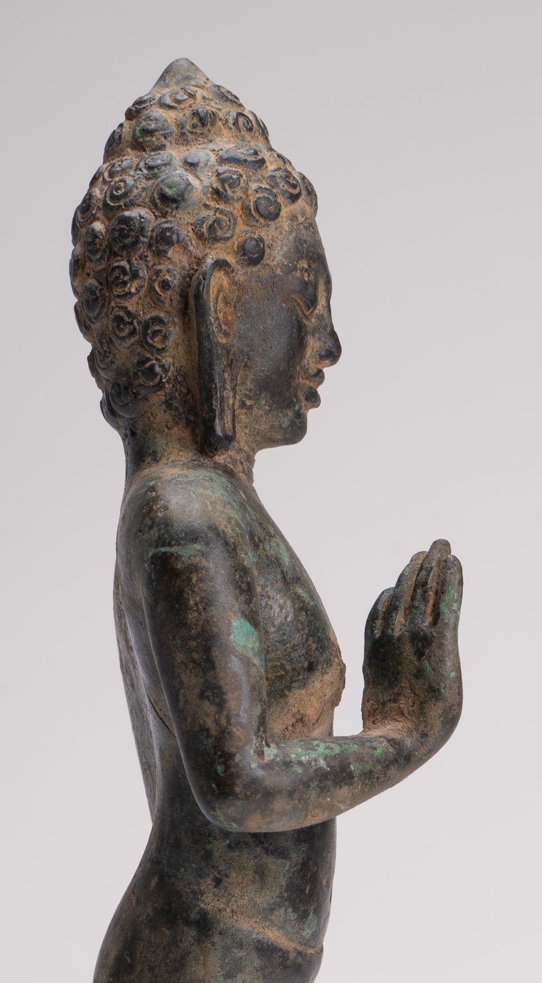 Buddha Statue - Antique Thai Style Standing Bronze Mon Dvaravati Teaching Buddha Statue - 32cm/13"