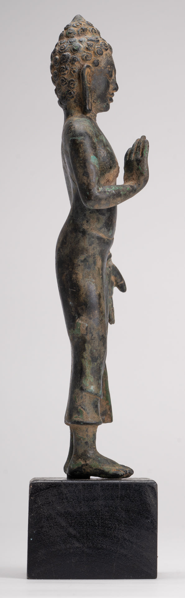 Buddha Statue - Antique Thai Style Standing Bronze Mon Dvaravati Teaching Buddha Statue - 32cm/13"