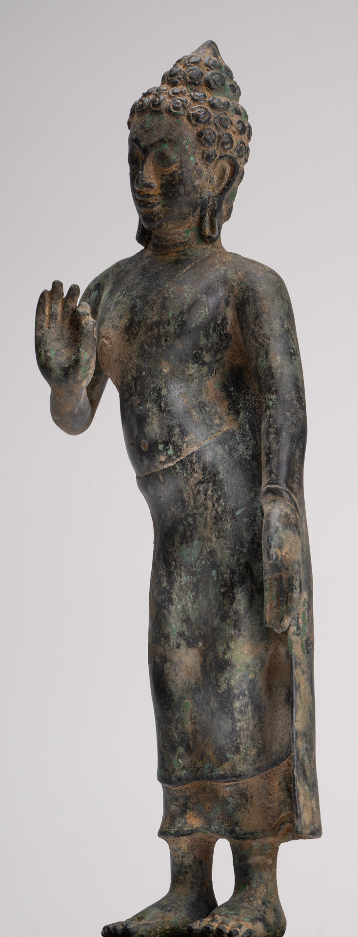 Buddha Statue - Antique Thai Style Standing Bronze Mon Dvaravati Teaching Buddha Statue - 32cm/13"